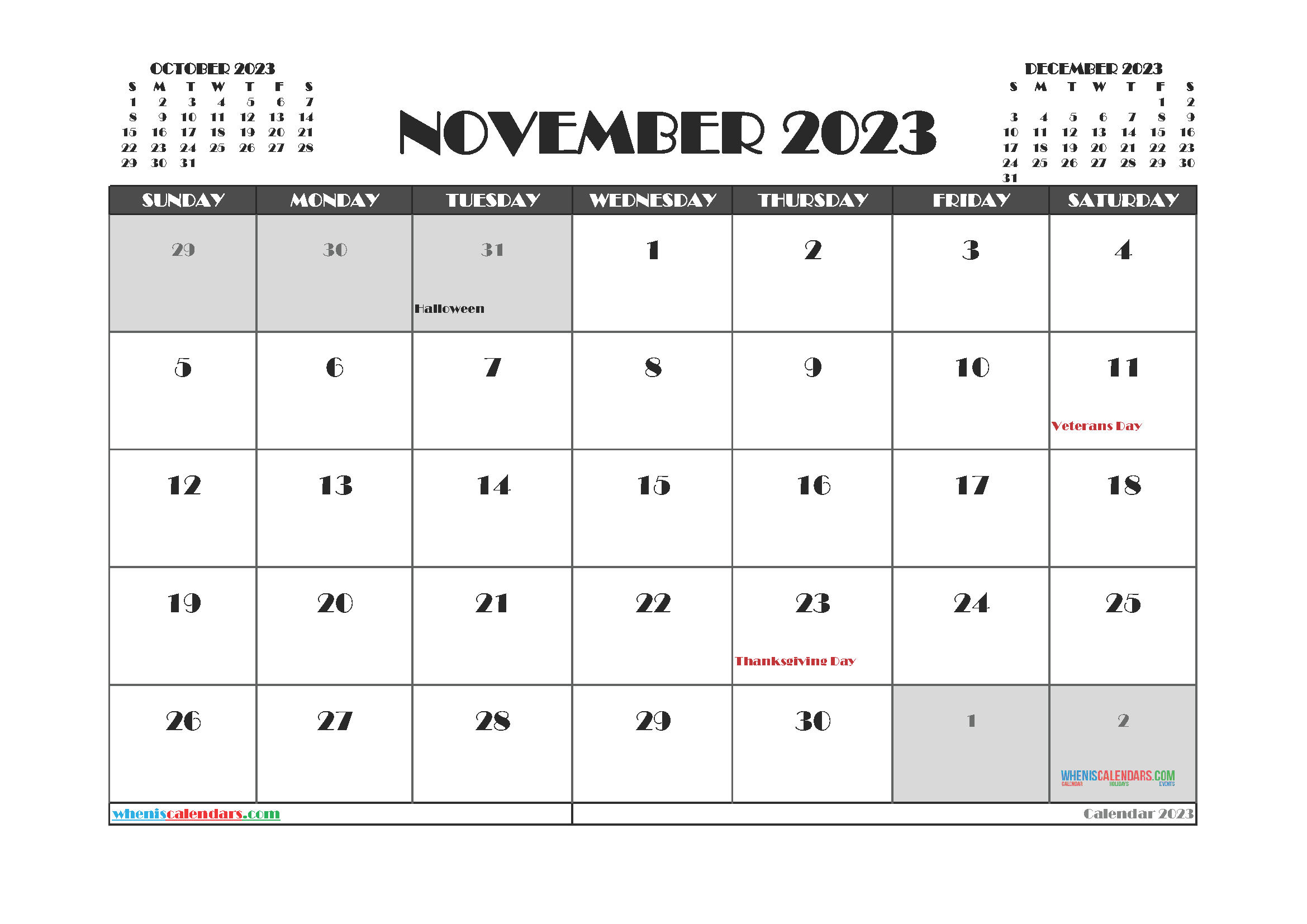 November 2023 Calendar Printable Free