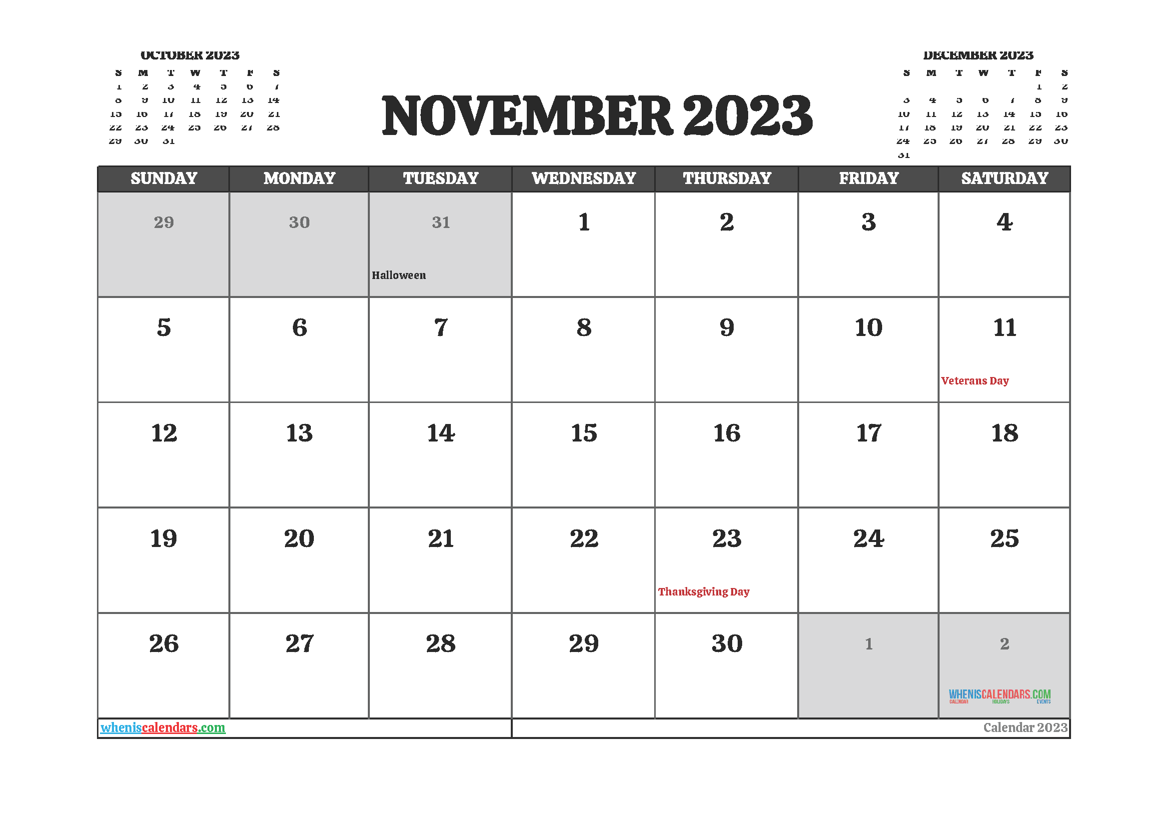 November 2023 Calendar Printable For Free