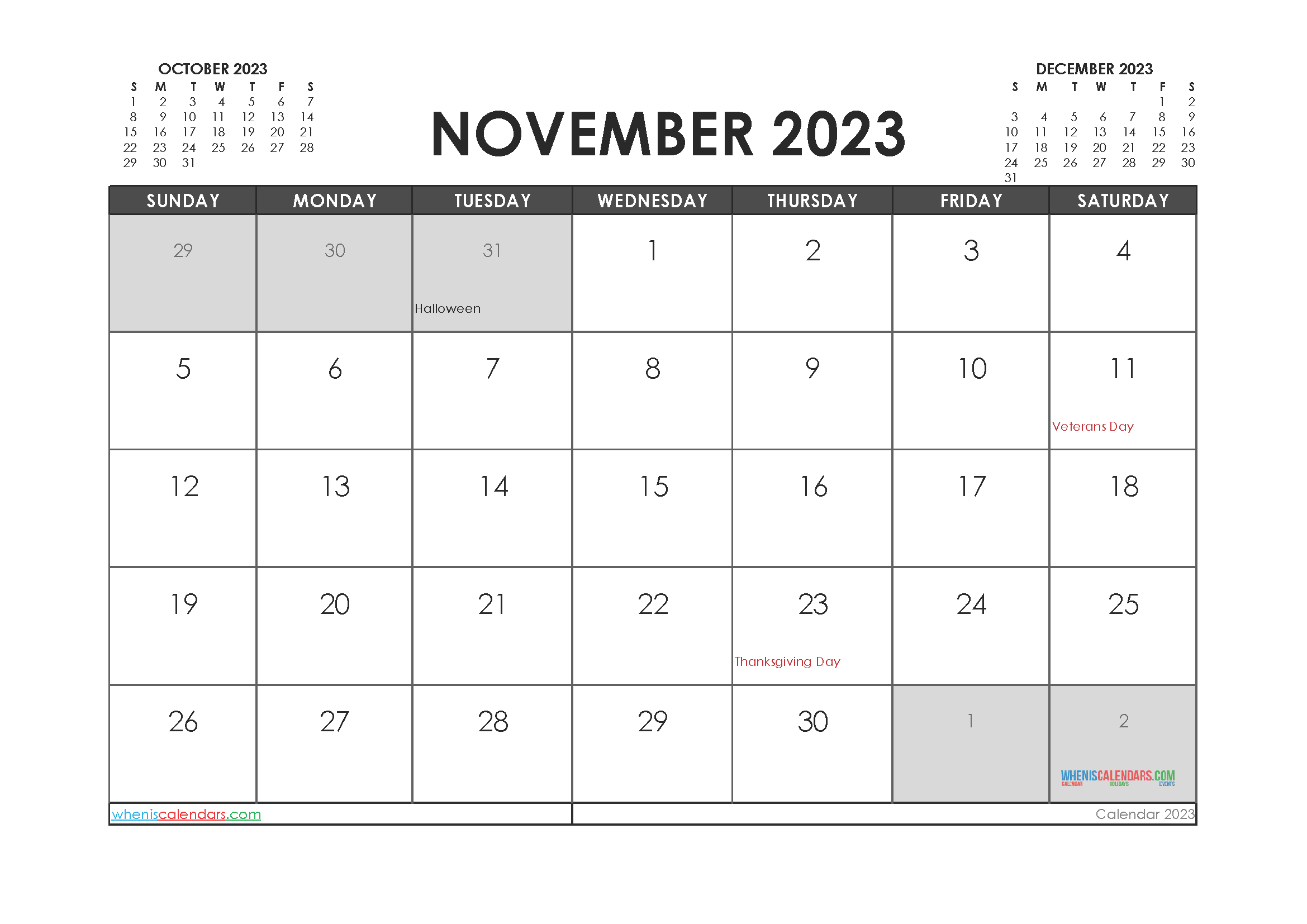 Free November 2023 Printable Calendar PDF