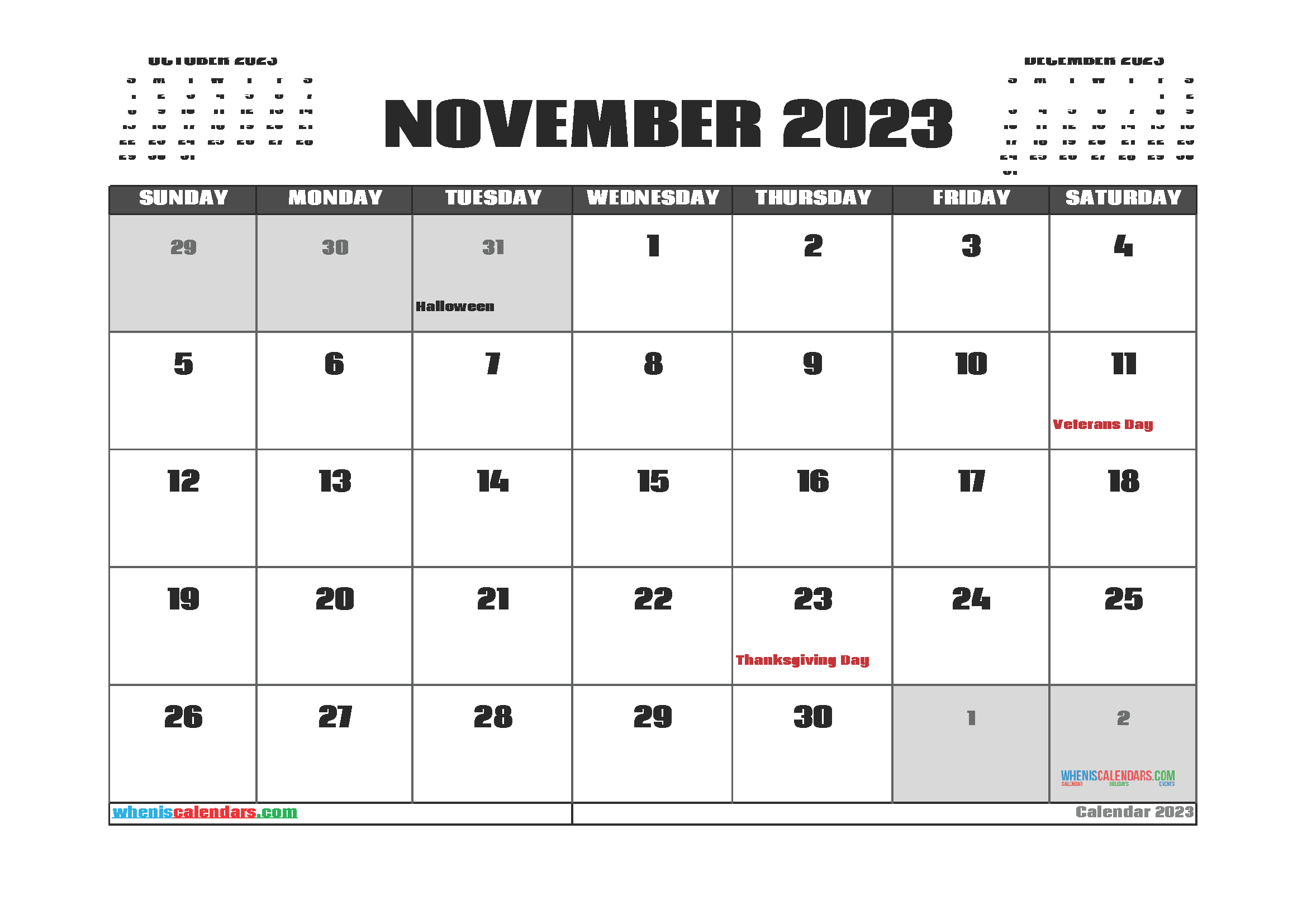 Free Editable November 2023 Printable Calendar