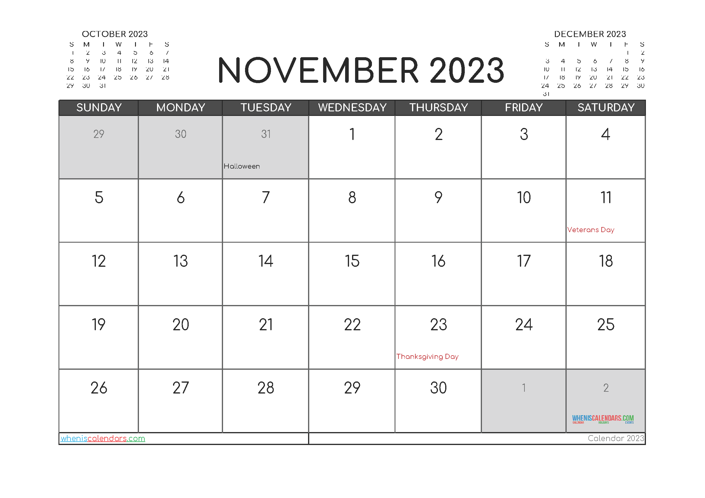 Free Printable Calendar November 2023 Word