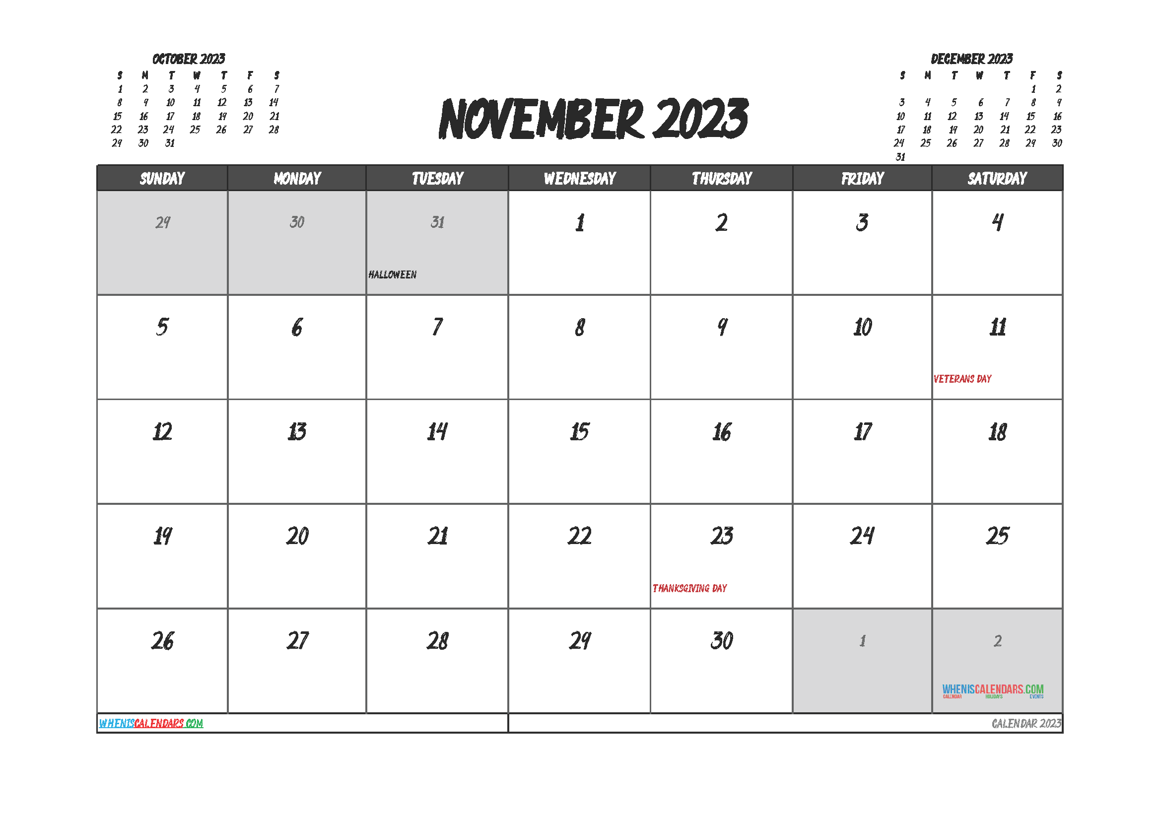 Free Printable Calendar November 2023