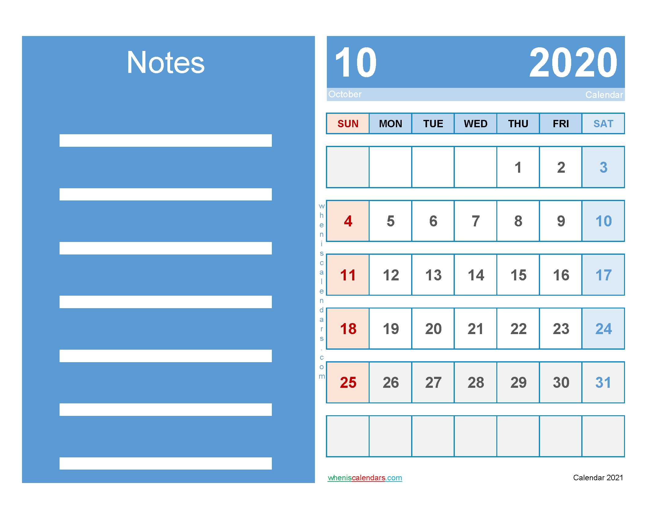 Printable Calendar October 2020 Free