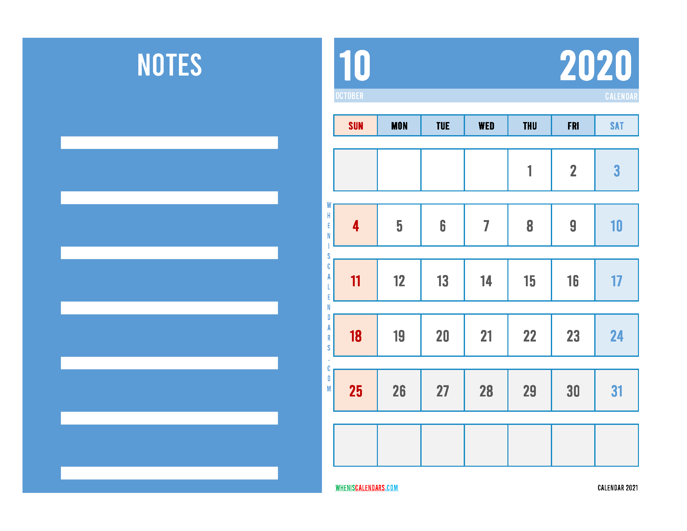 Editable October 2020 Calendar Printable