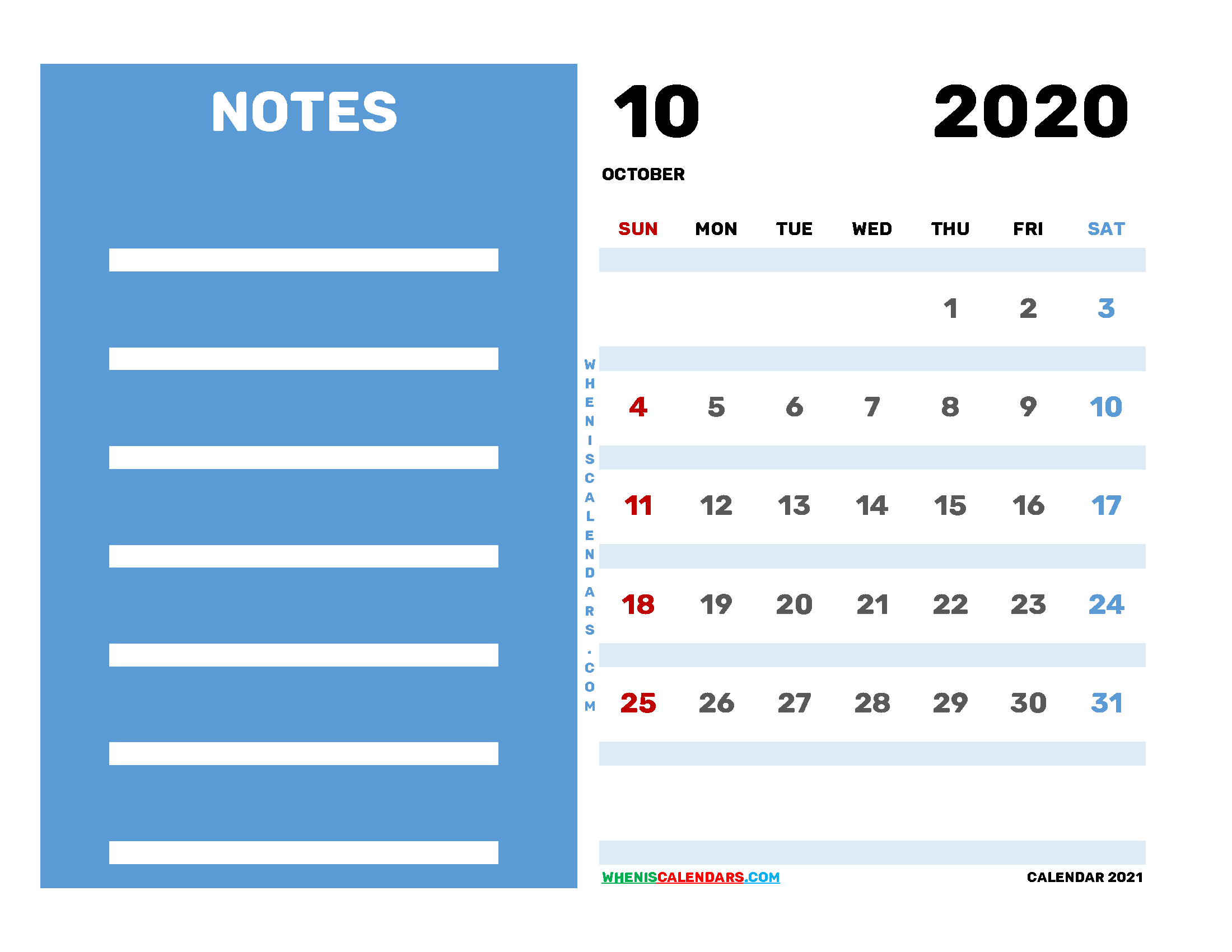 Free Editable October 2020 Printable Calendar
