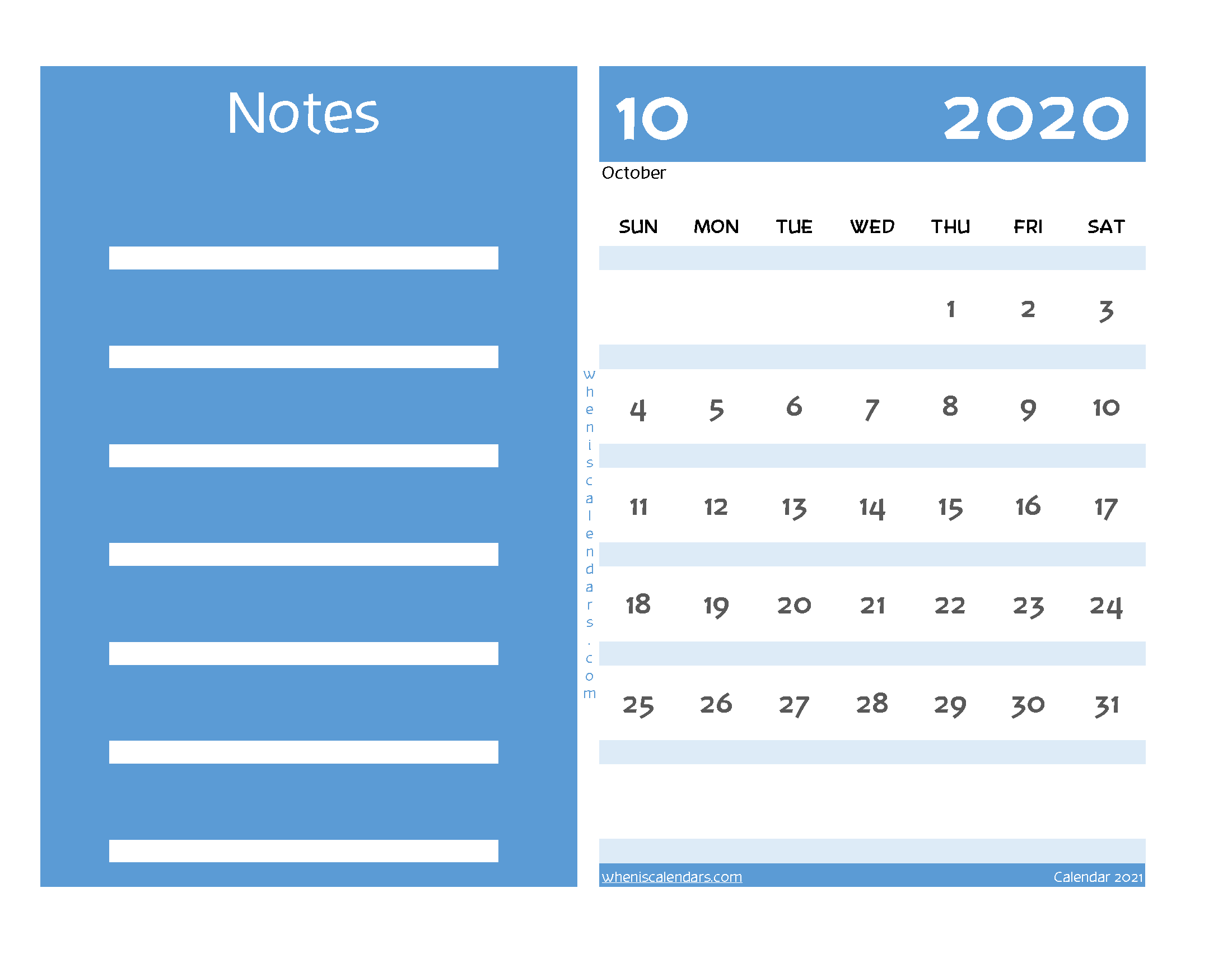 Editable Printable October 2020 Calendar