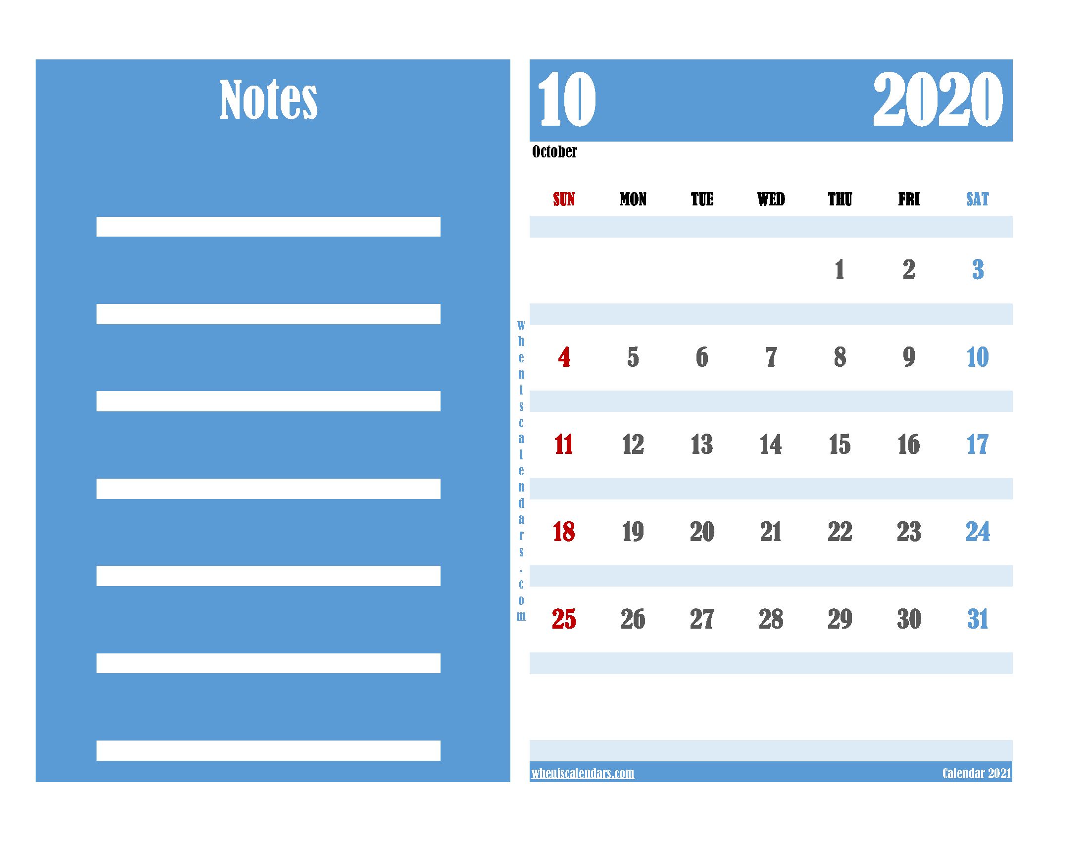 Free Editable Calendar October 2020 PDF