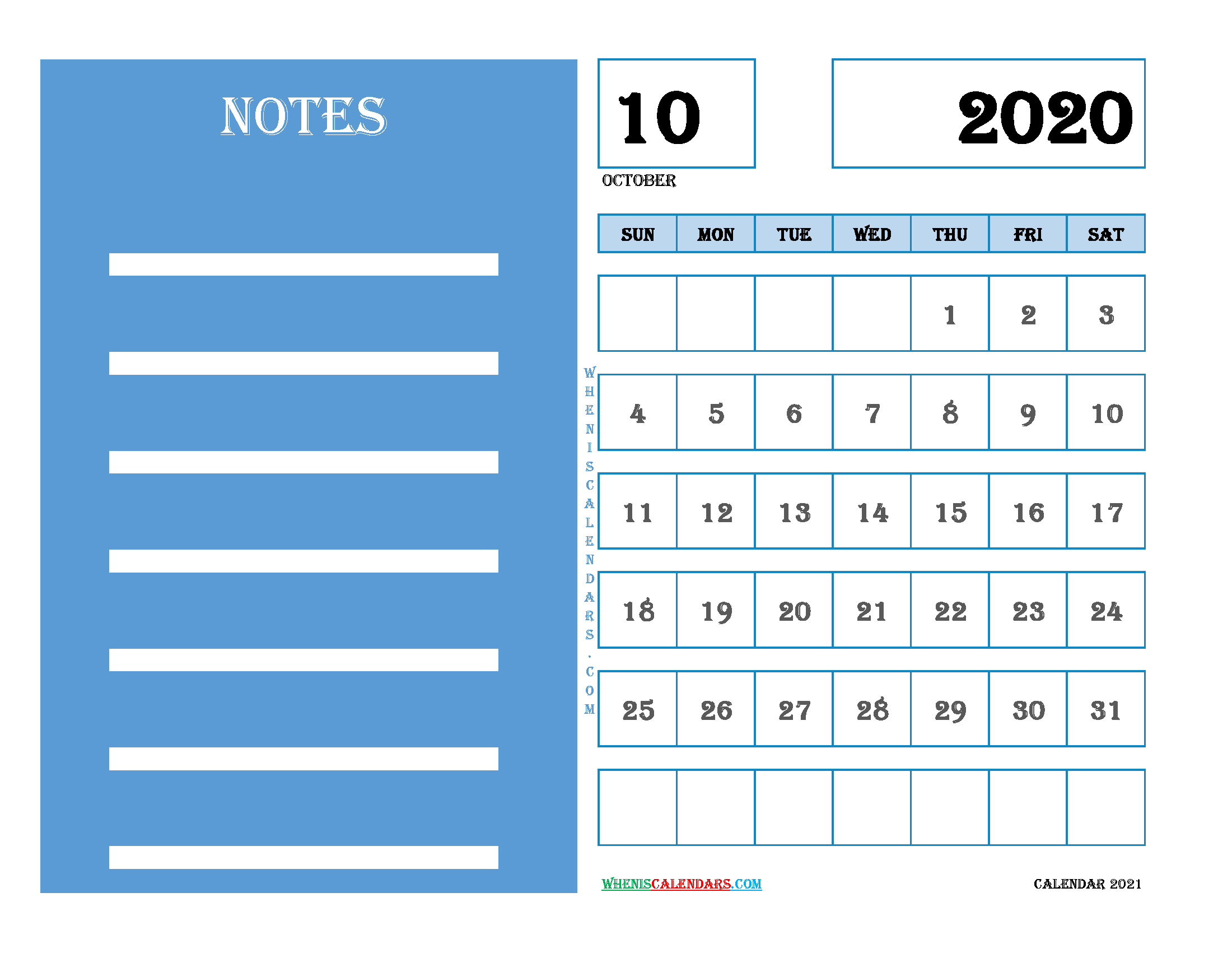 Free October 2020 Printable Calendar