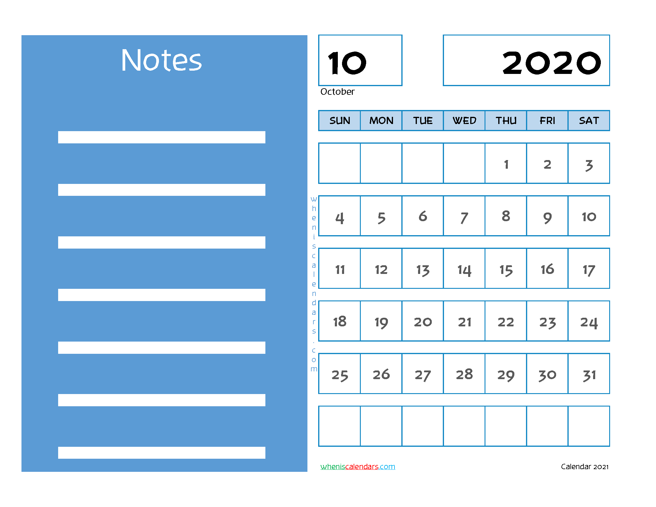 Editable Printable October 2020 Calendar