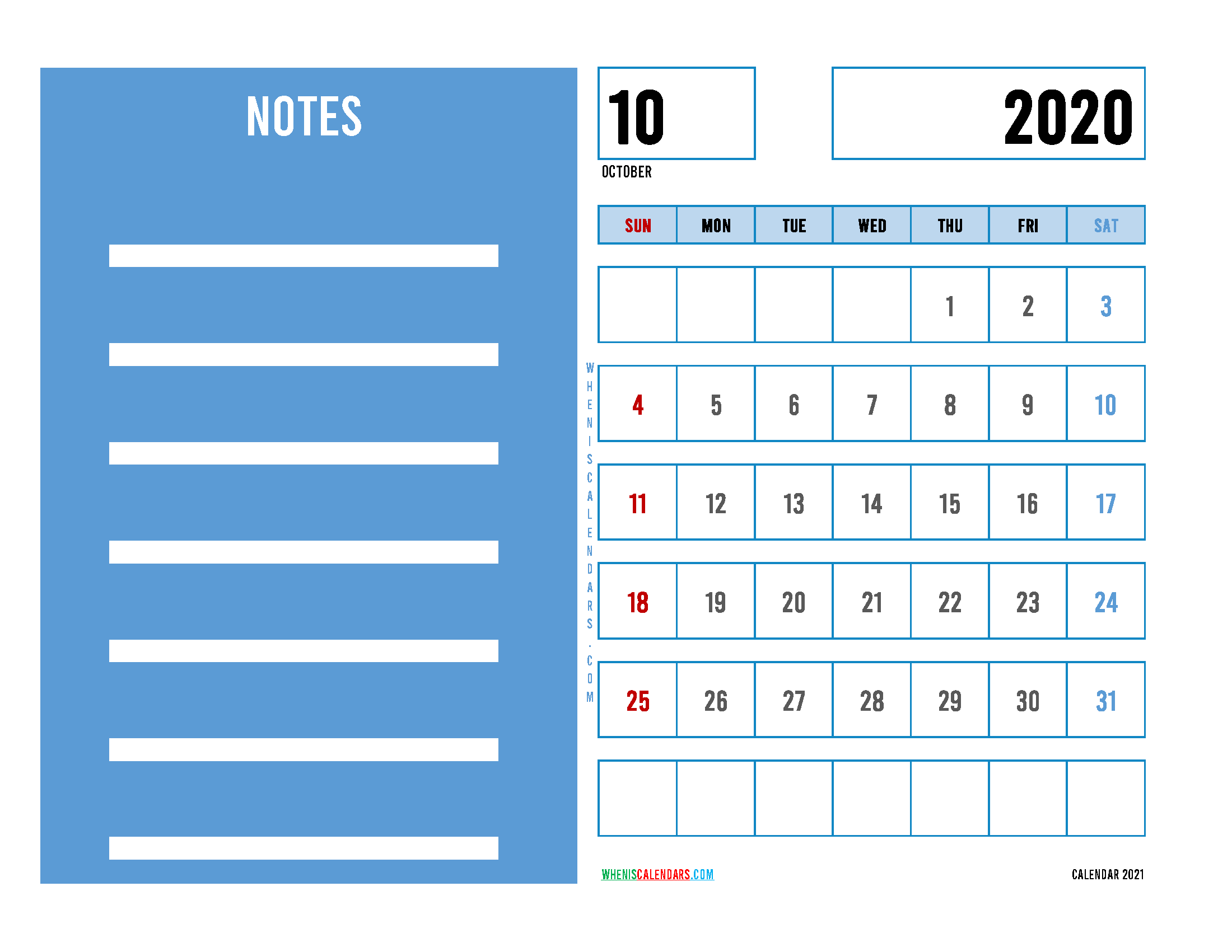 Editable October 2020 Calendar Printable