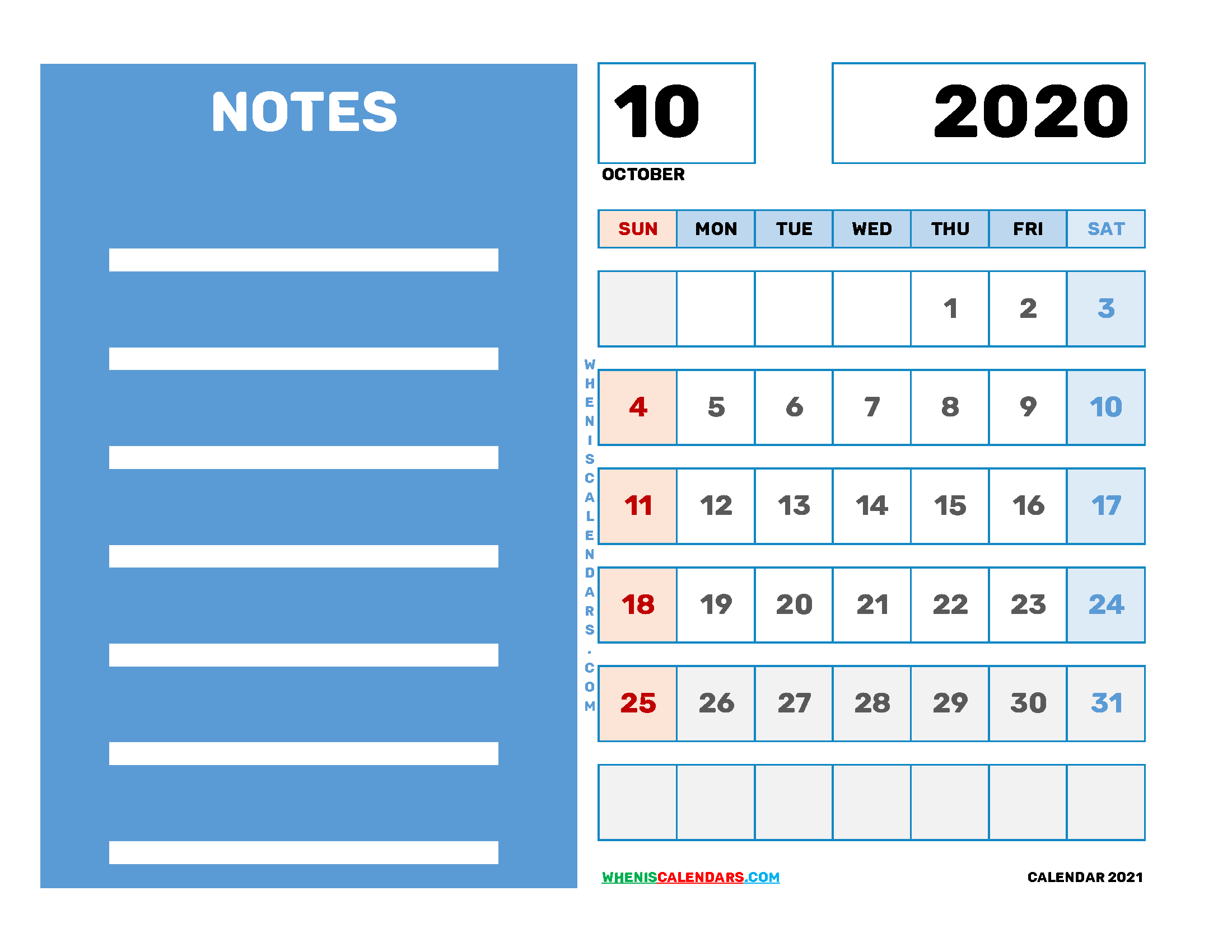 Free Editable October 2020 Printable Calendar