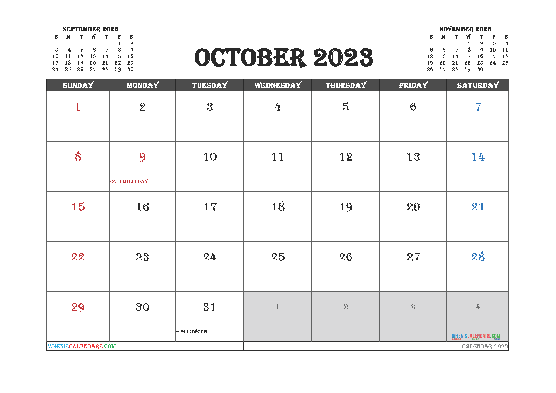 Free Editable October 2023 Calendar