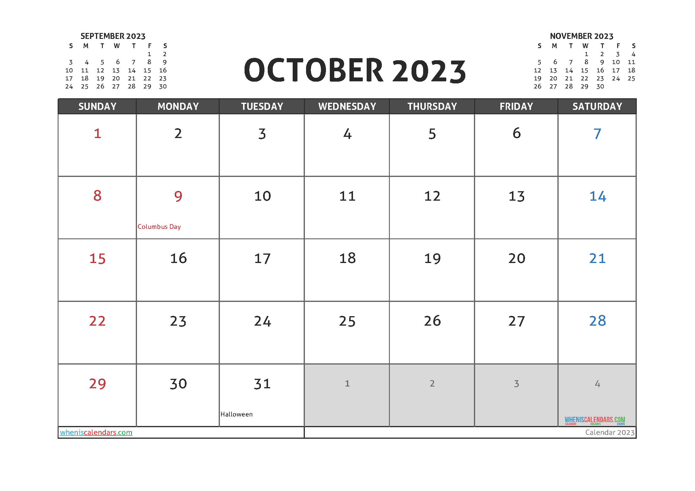 Editable October 2023 Calendar Printable