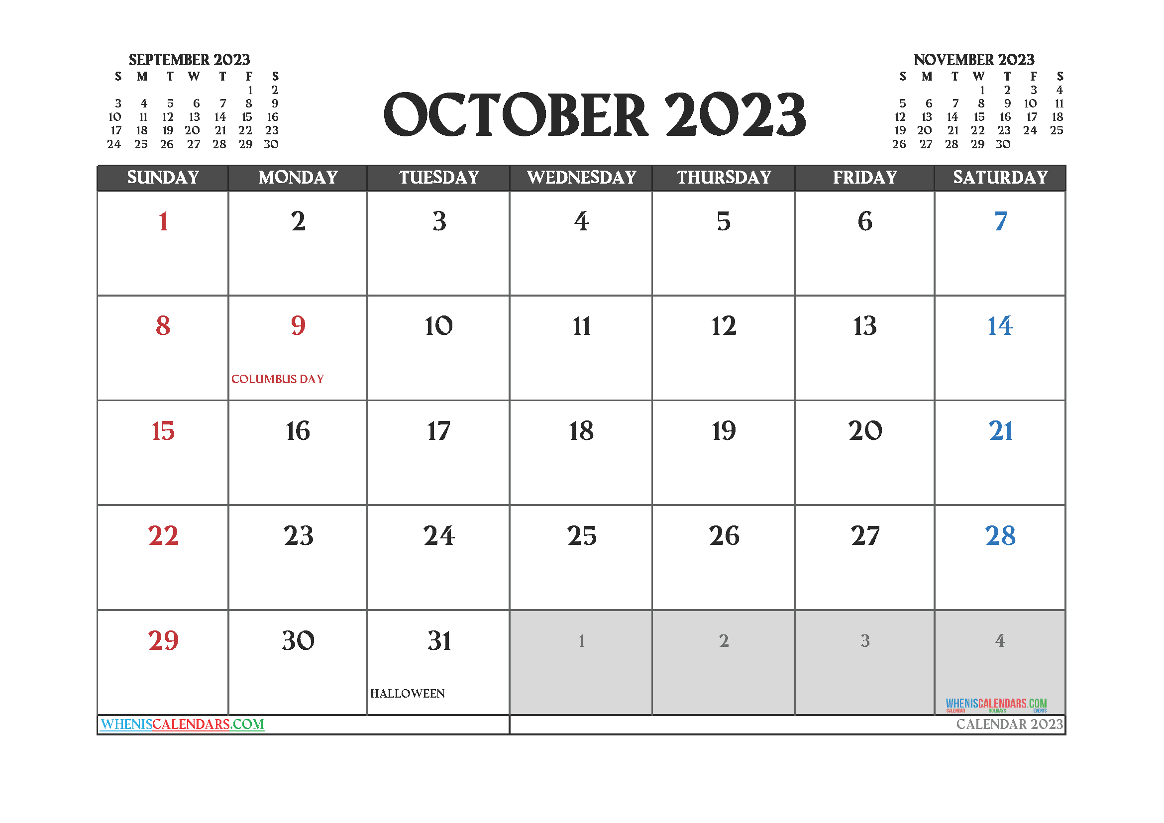 Free Editable October 2023 Printable Calendar