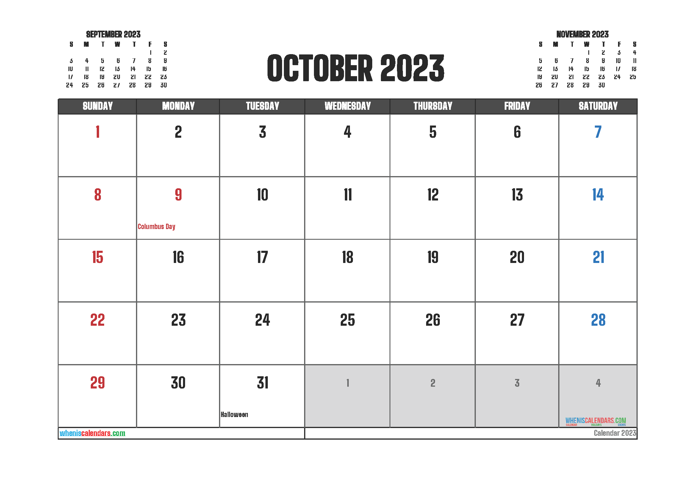 Editable October 2023 Calendar Printable