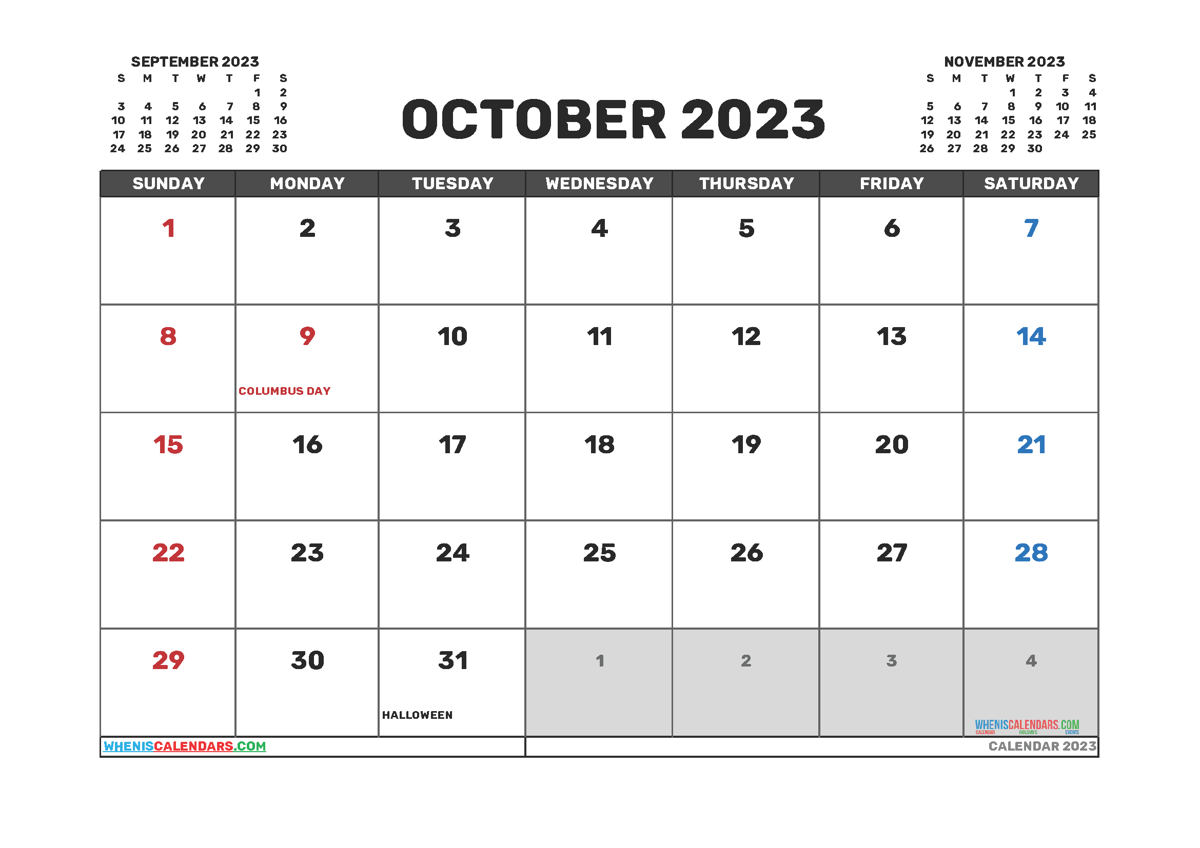 Free October 2023 Calendar PDF