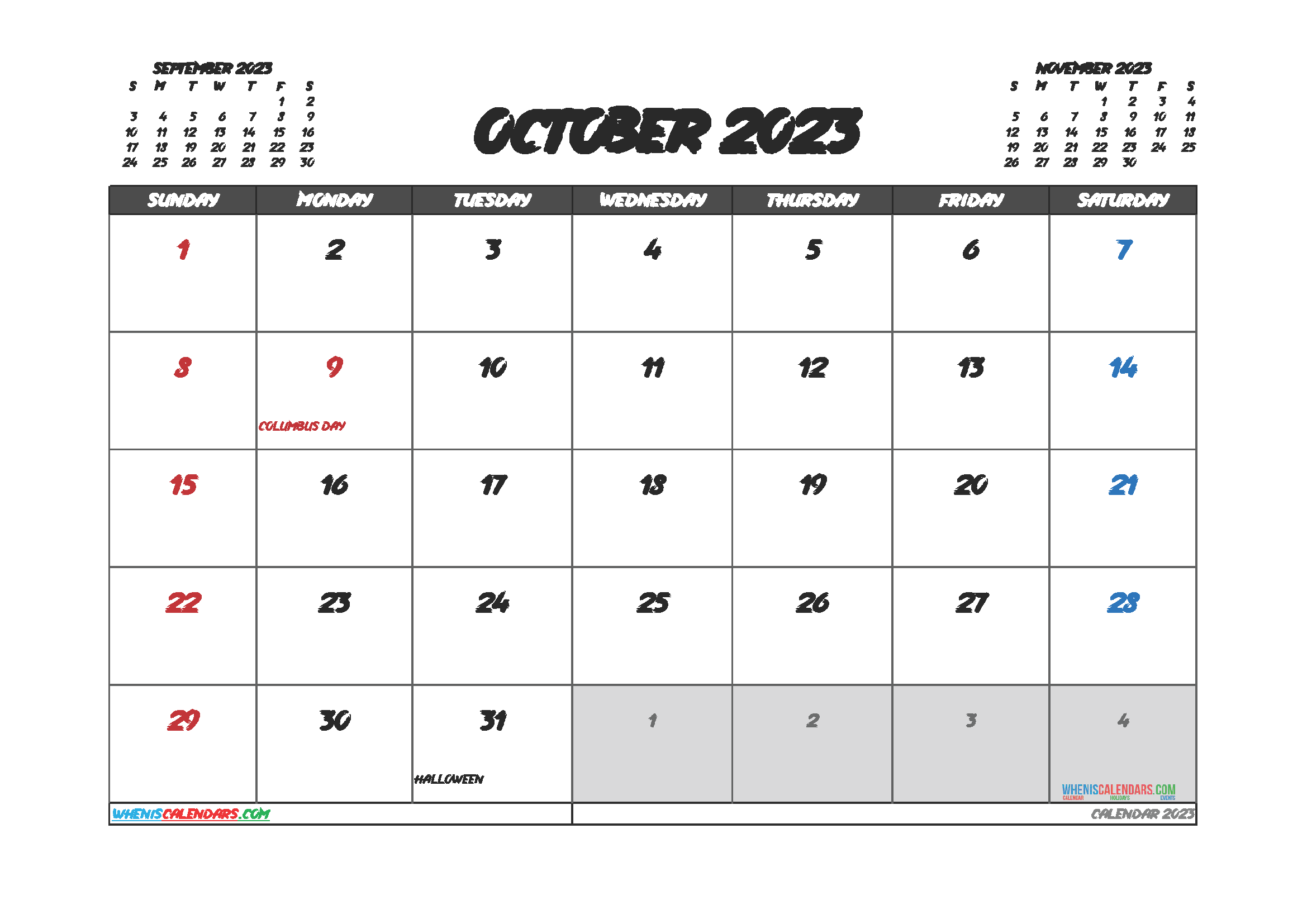 Free Editable October 2023 Printable Calendar