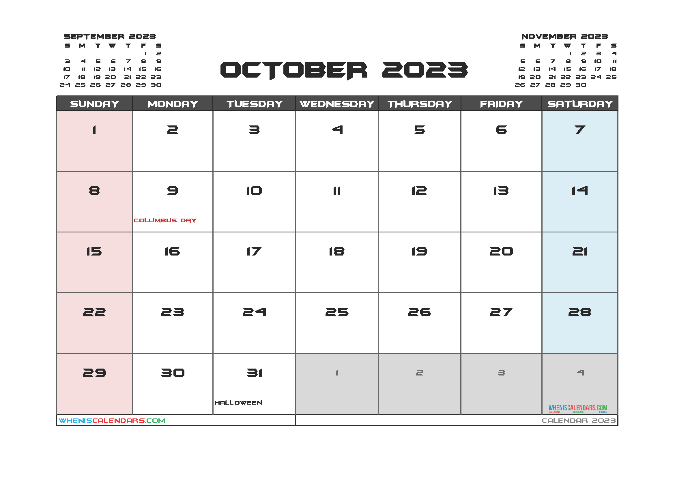 Free Printable October 2023 Calendar