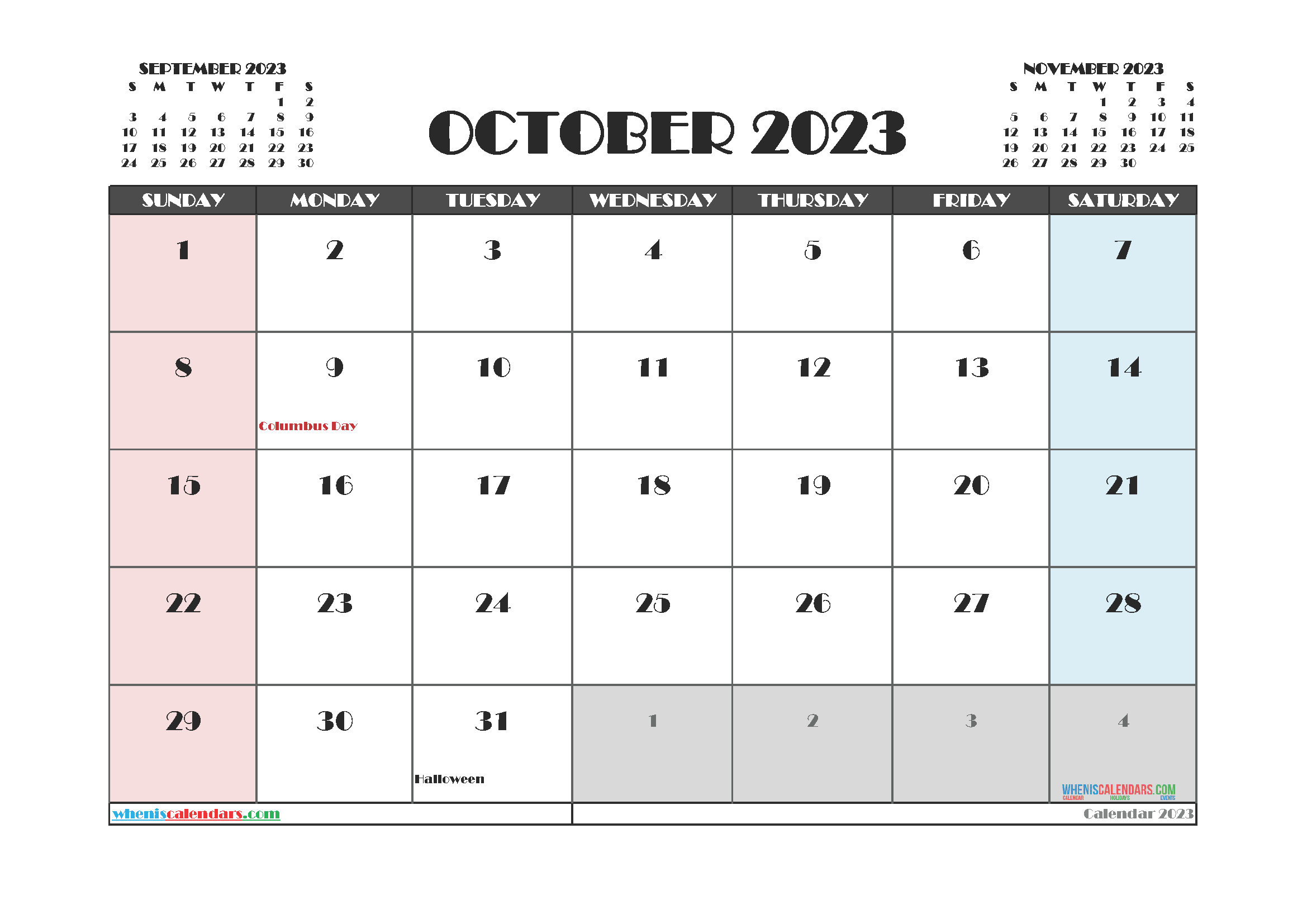 Free October 2023 Printable Calendar PDF