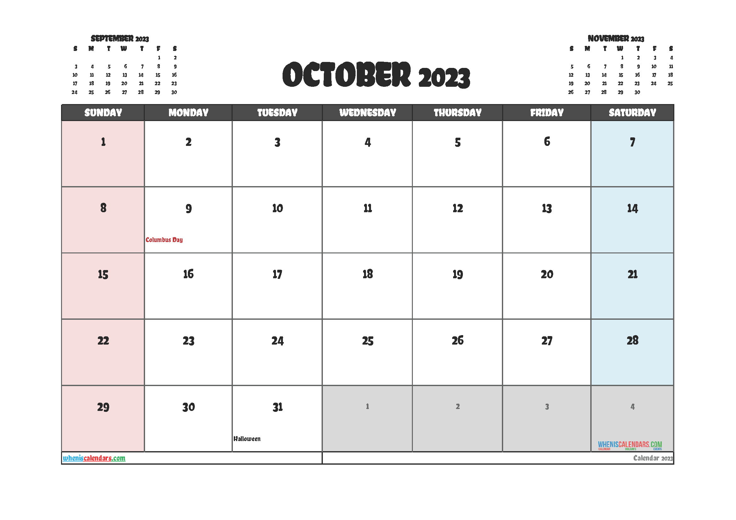 Printable October 2023 Calendar Free