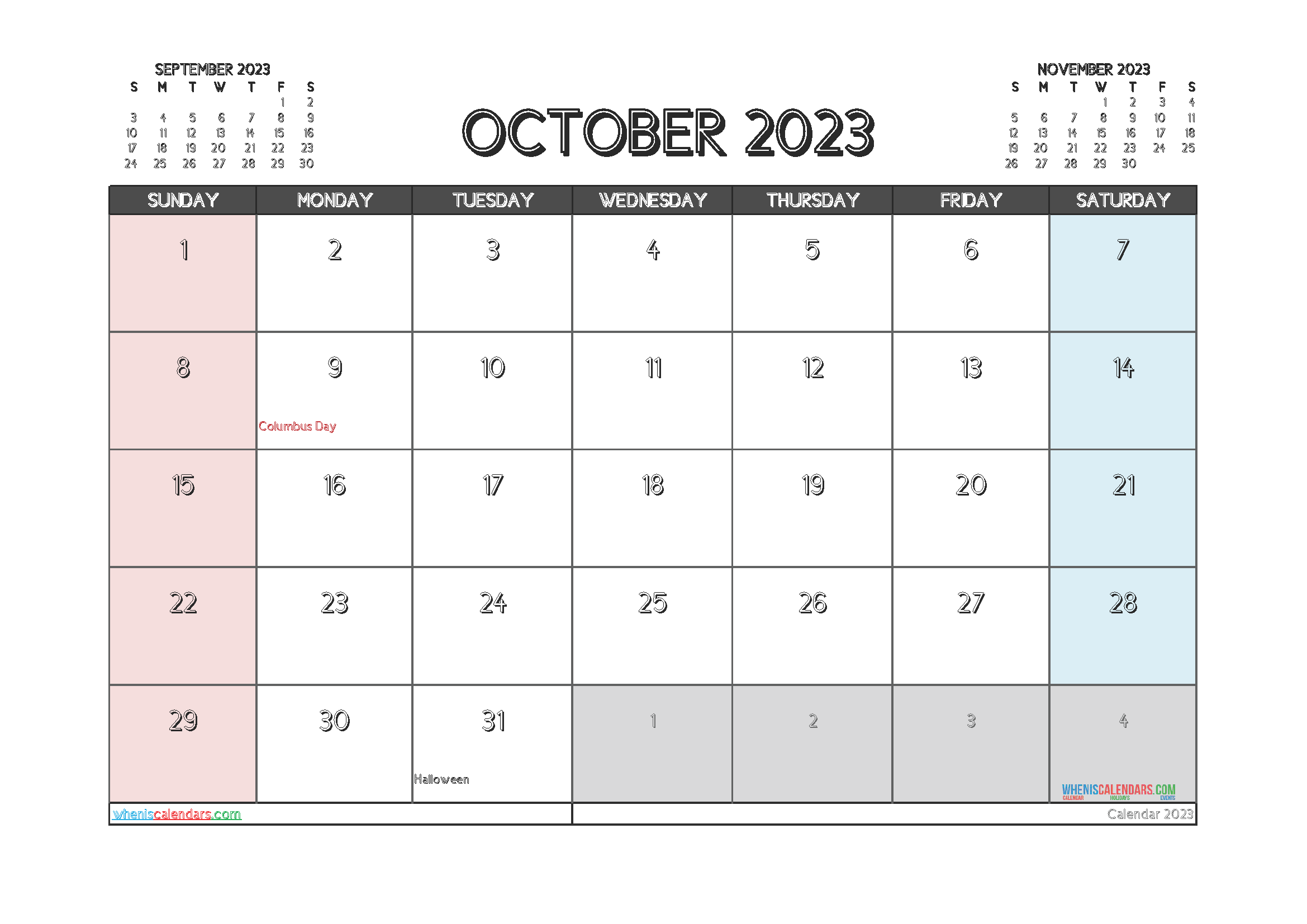Free October 2023 Printable Calendar