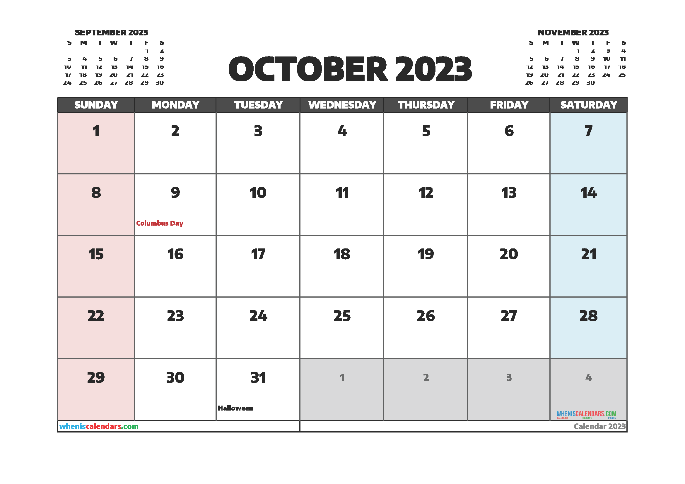 October 2023 Calendar Printable Customize and Print