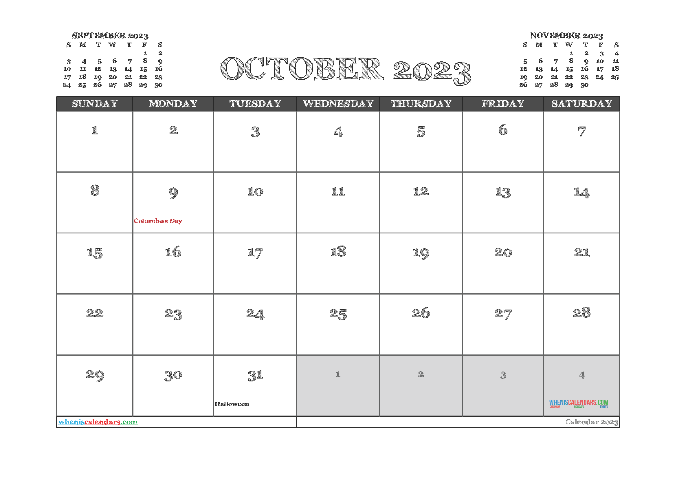 Printable October 2023 Calendar PDF
