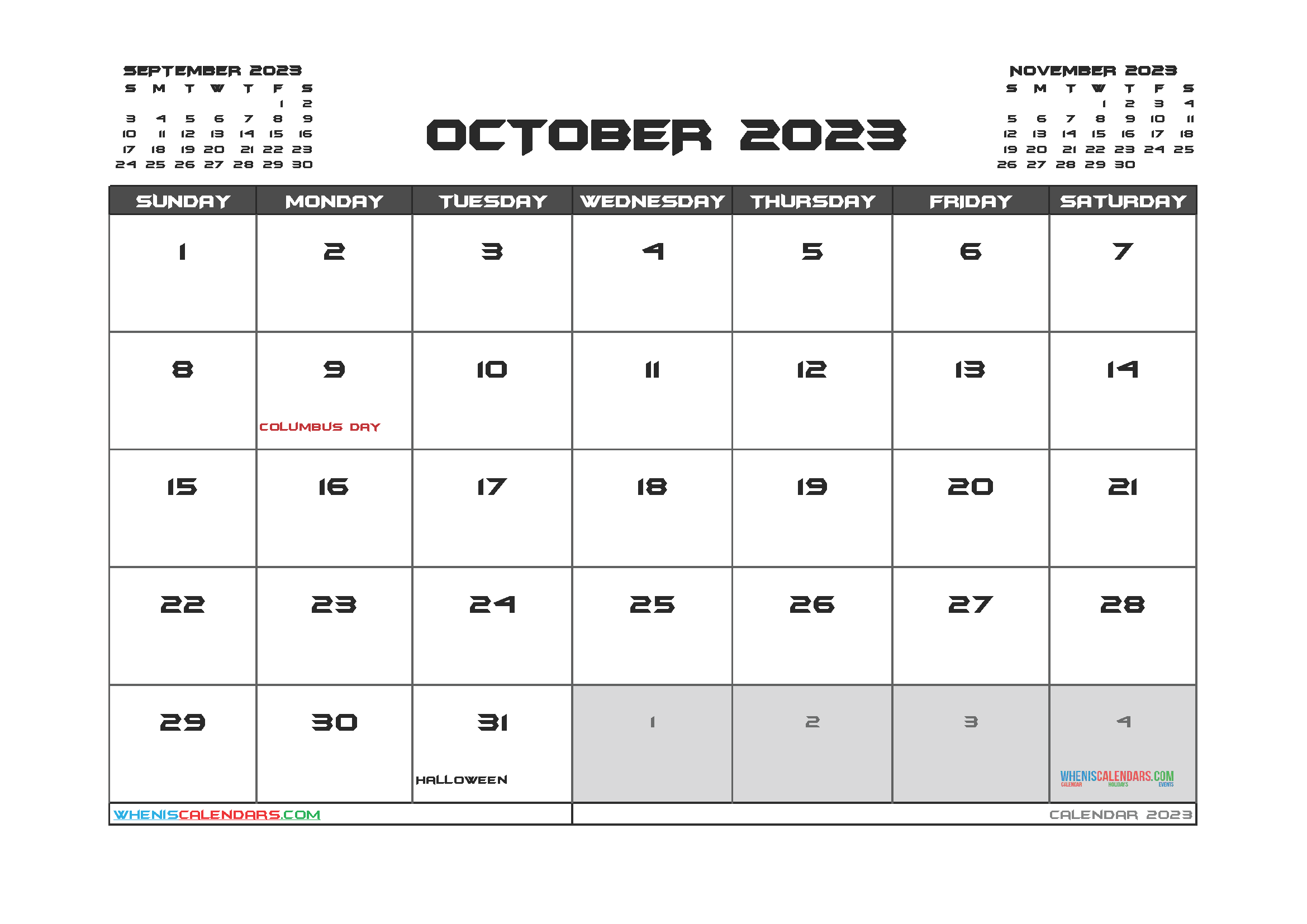 Editable October 2023 Calendar Printable (3 Month Template)
