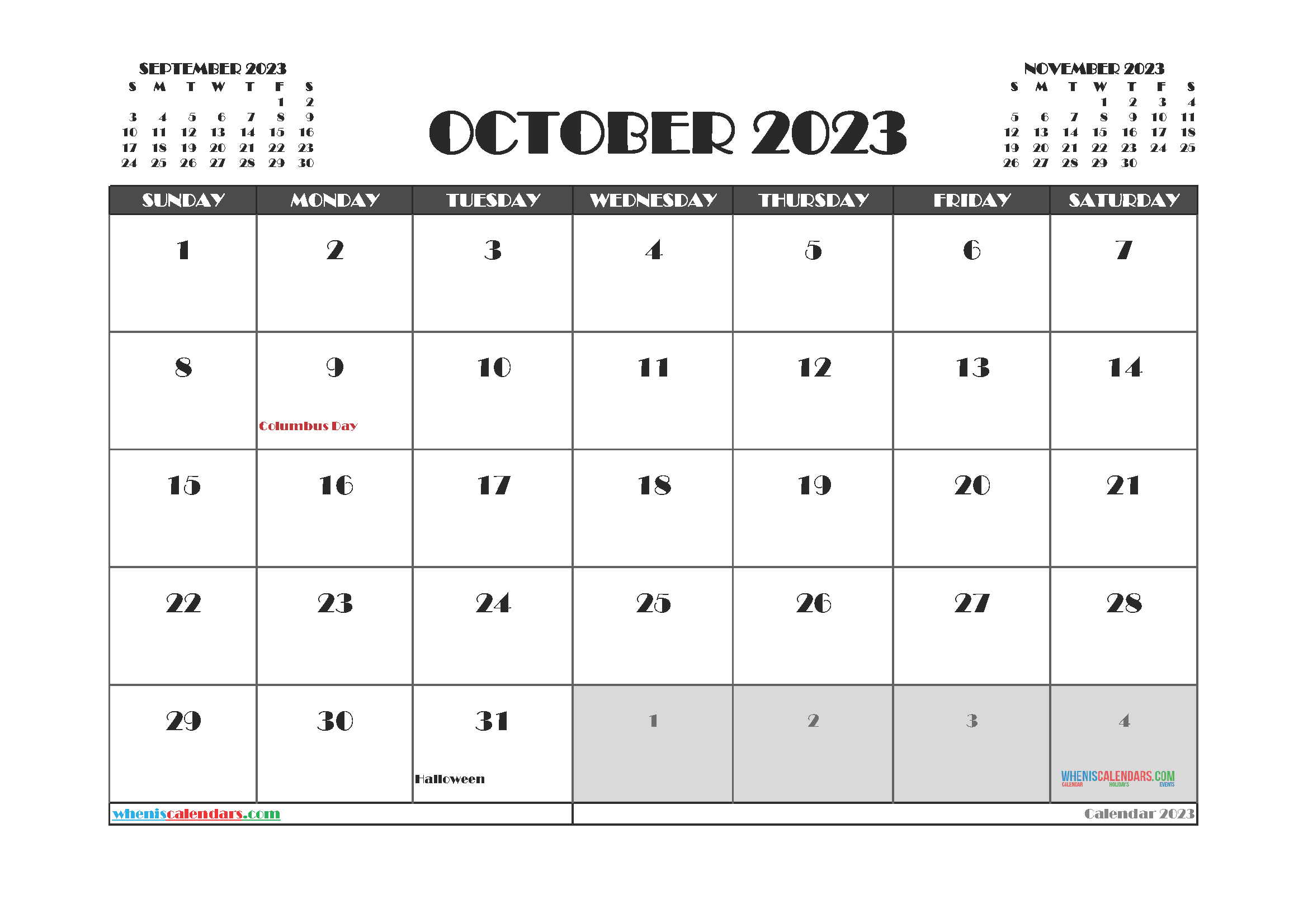 October 2023 Calendar Printable With Holidays Time And Date Calendar