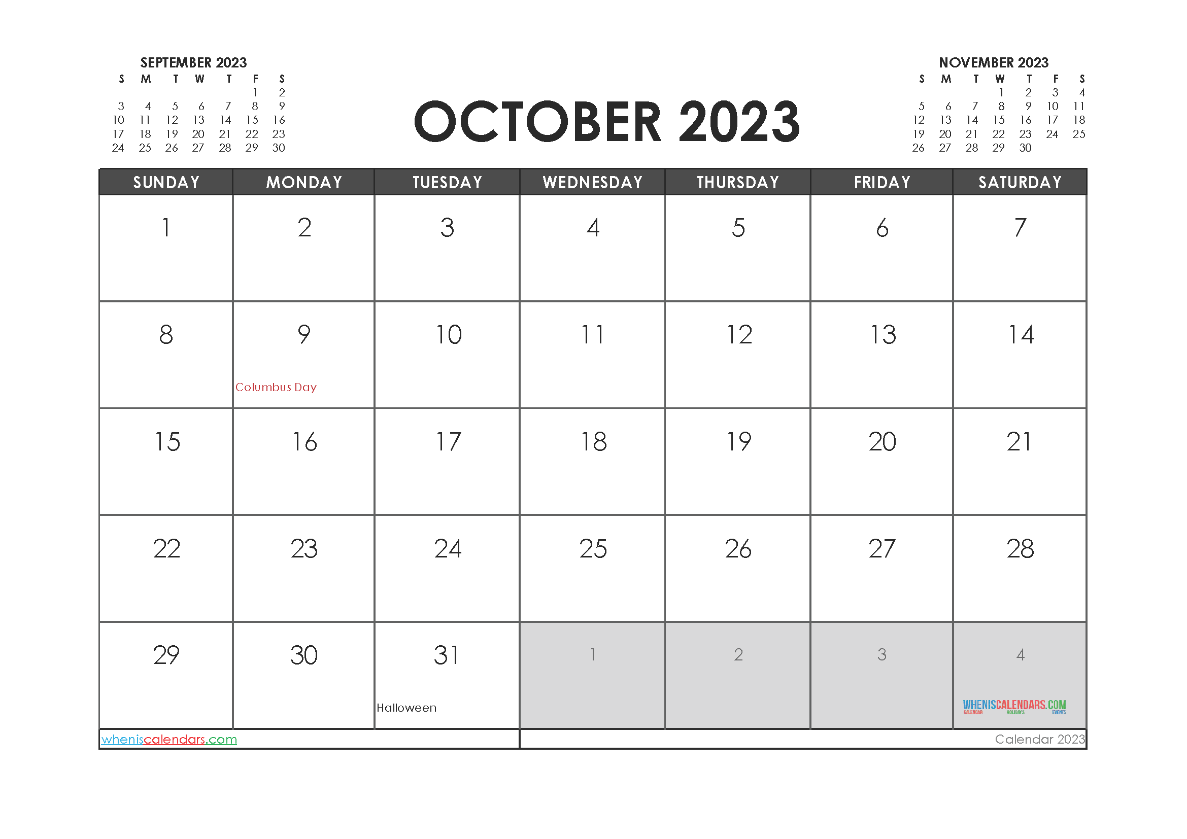 Free October 2023 Printable Calendar PDF