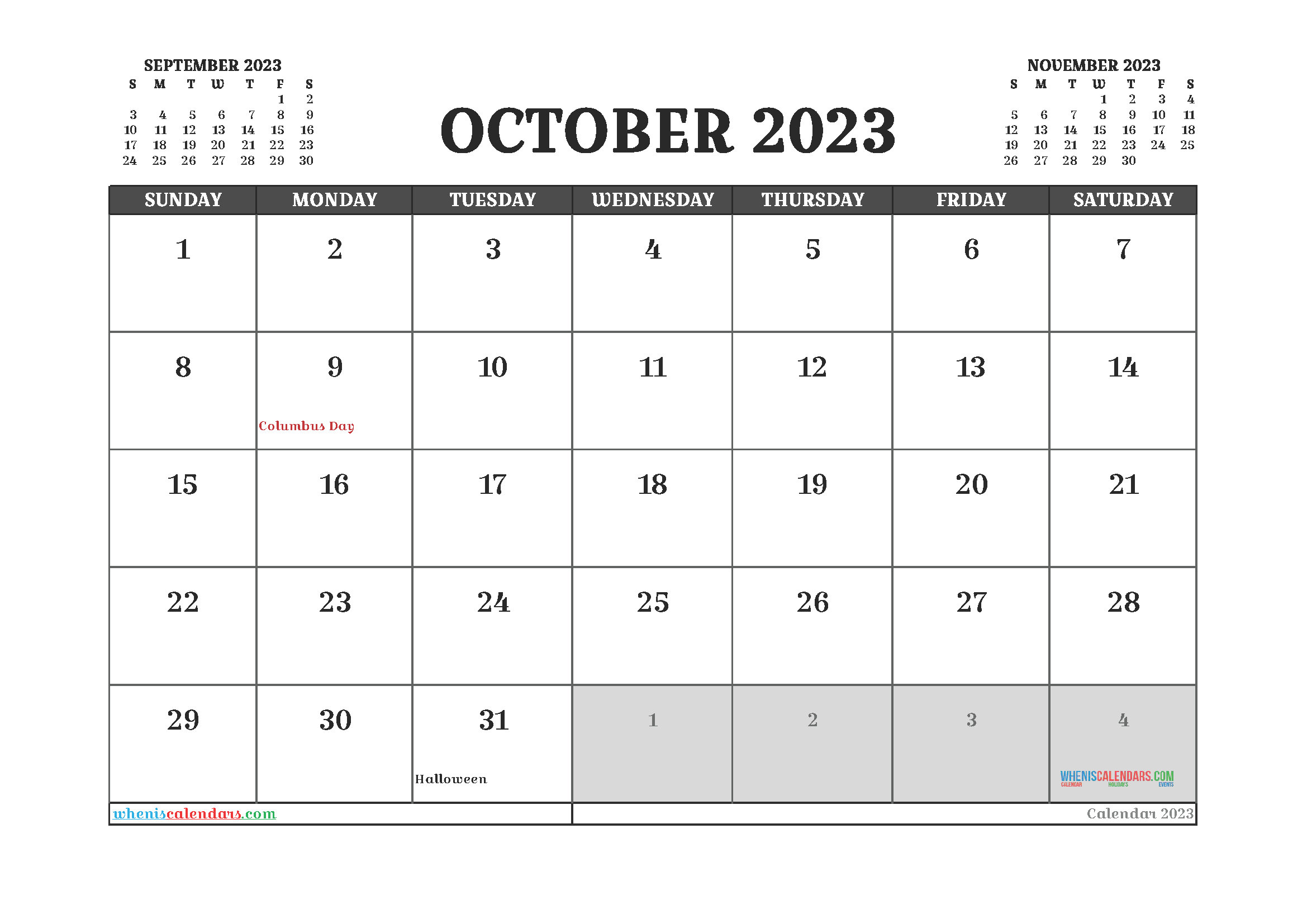 Free October 2023 Printable Calendar