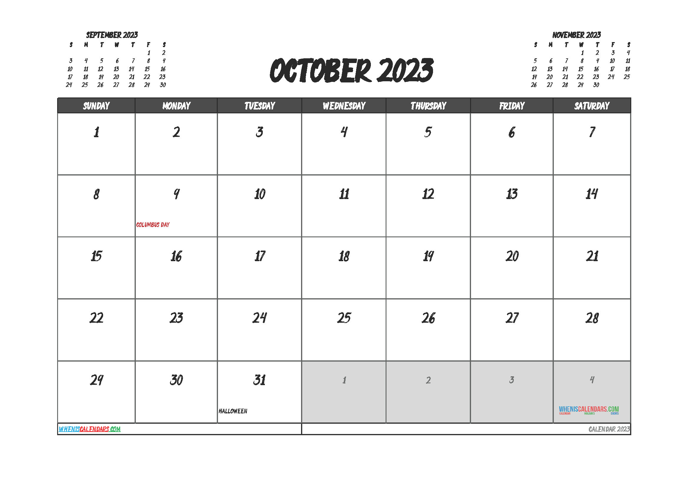 Free Printable Calendar October 2023