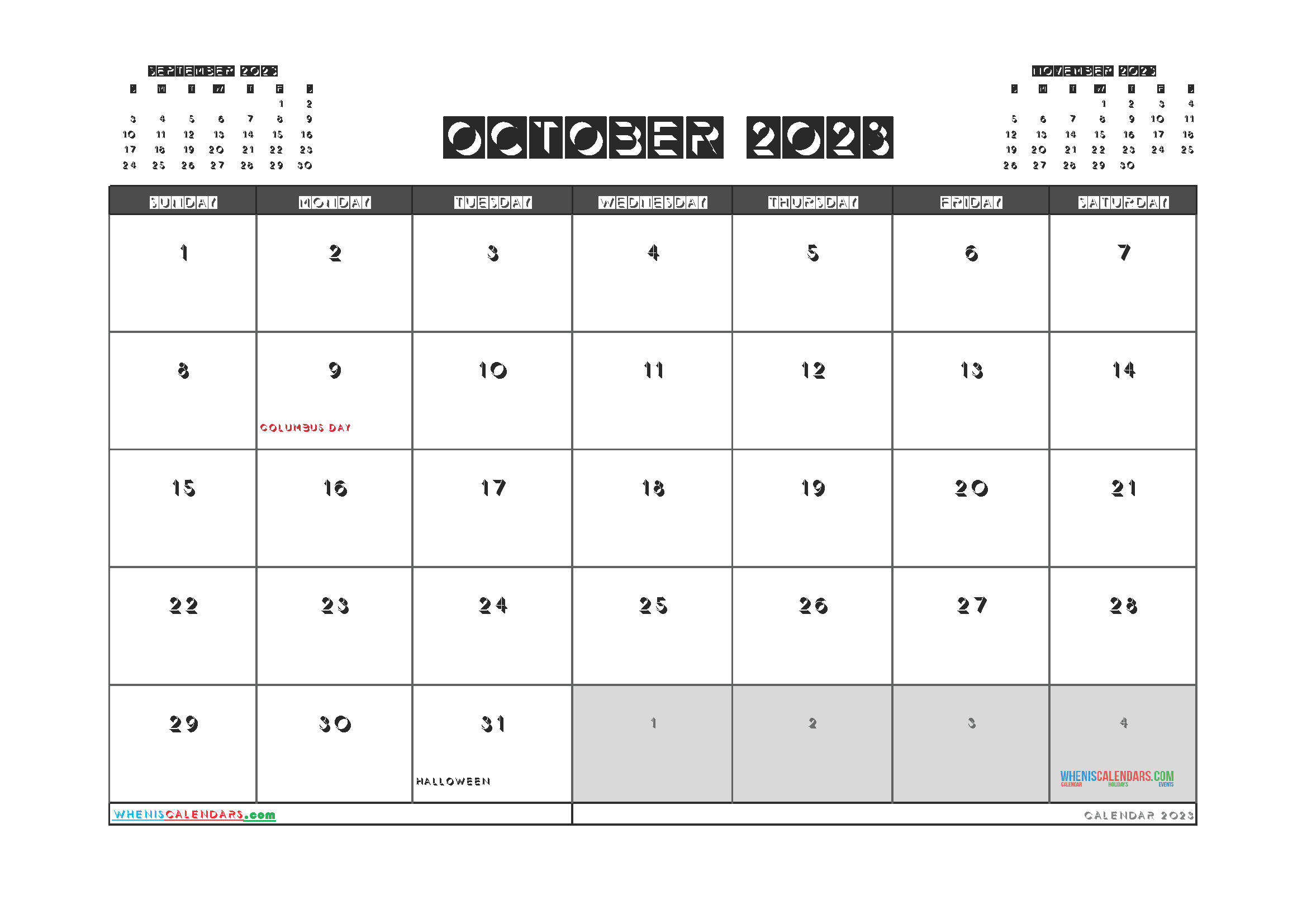Printable October 2023 Calendar PDF