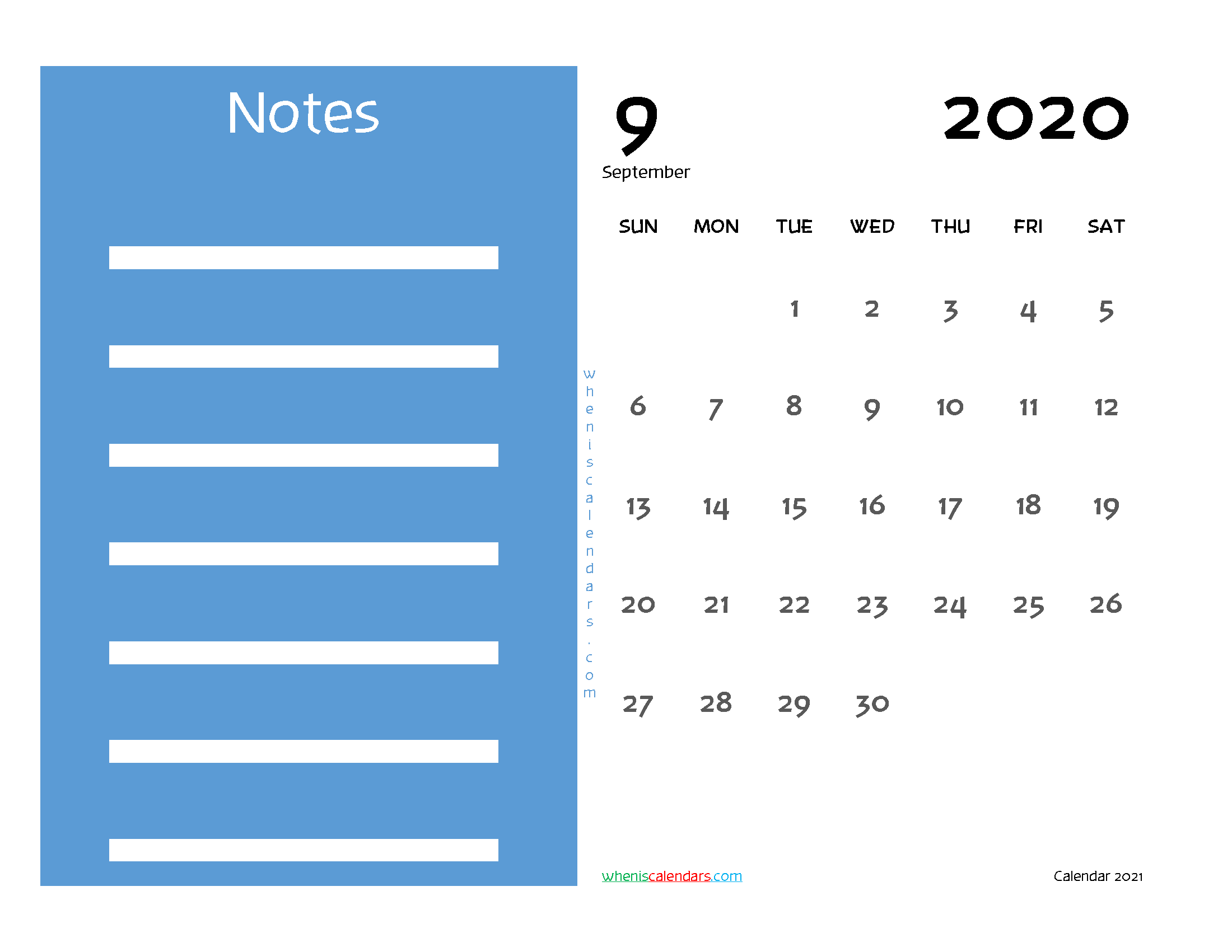 Editable Printable September 2020 Calendar