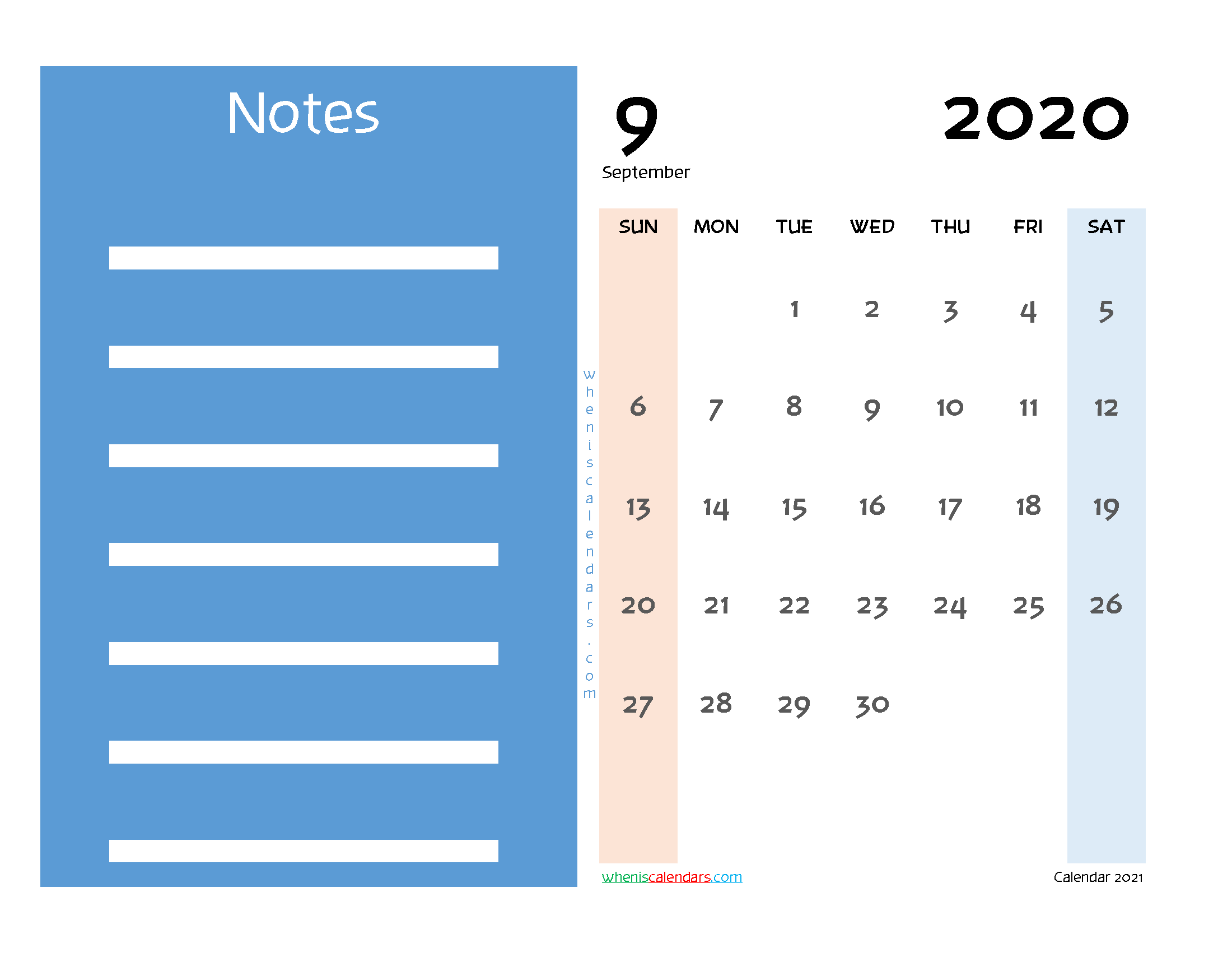 Editable Printable September 2020 Calendar