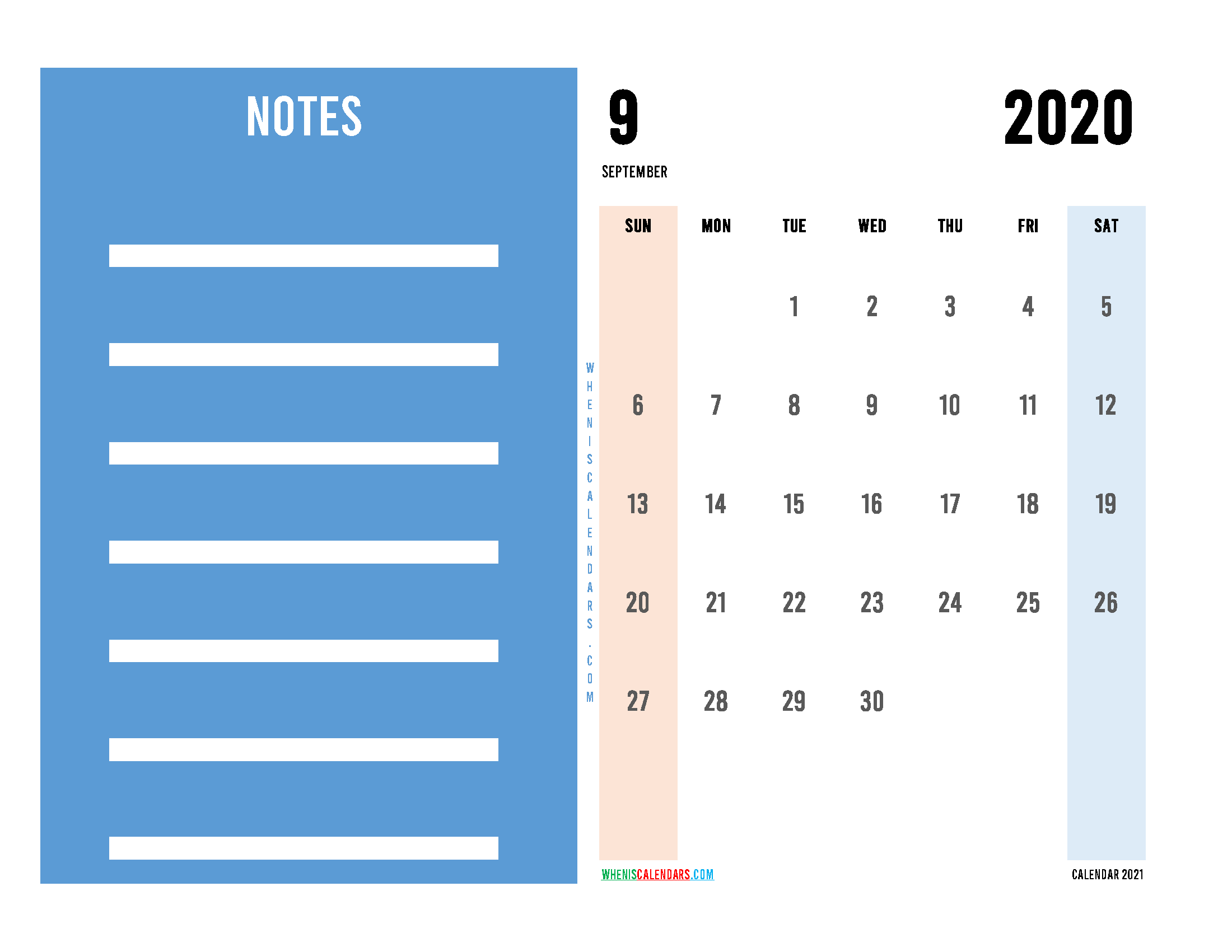 Editable September 2020 Calendar Printable