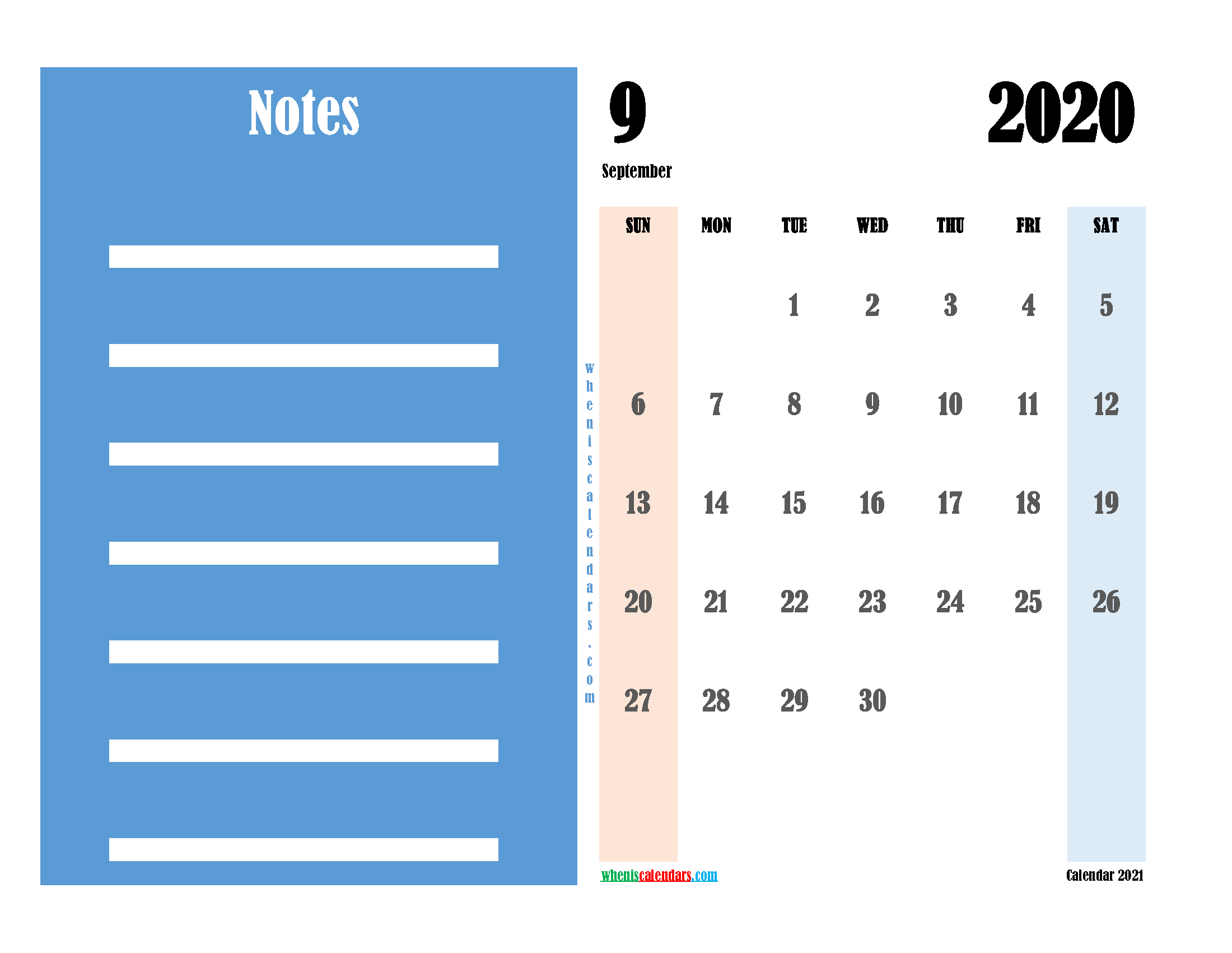 Free Editable Calendar September 2020 PDF