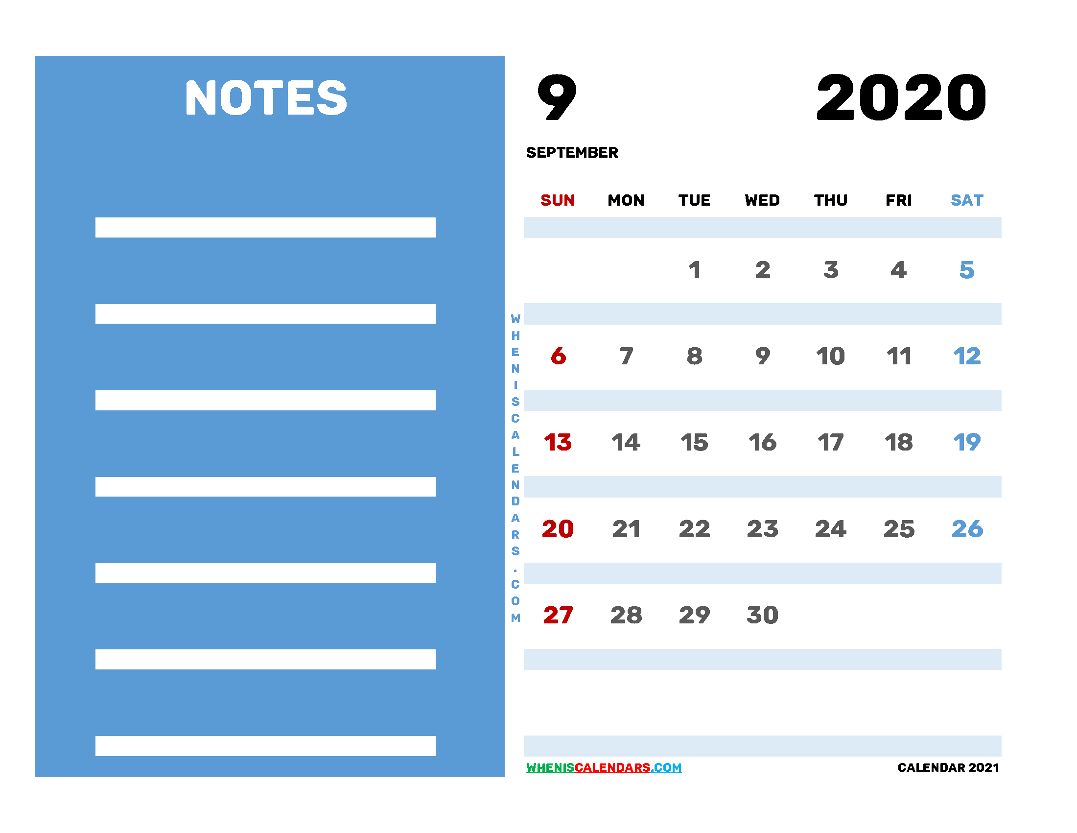 Free Editable September 2020 Printable Calendar
