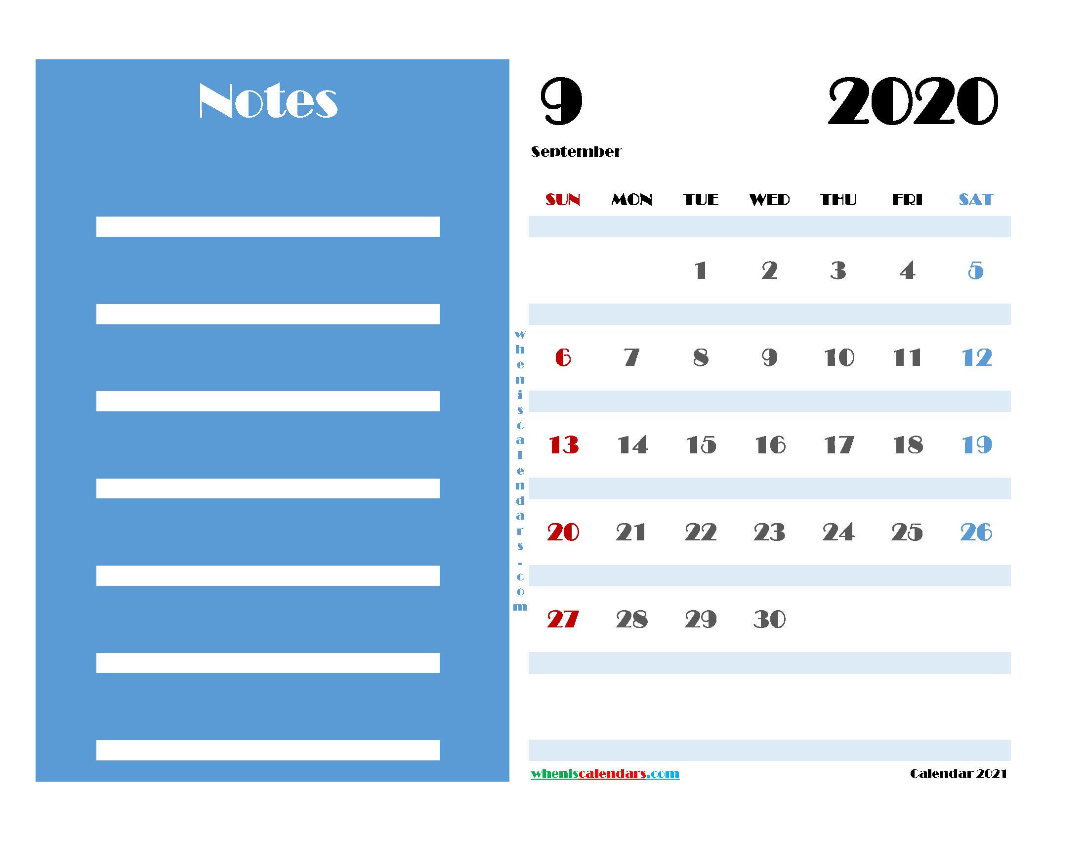 September 2020 Free Calendar Printable