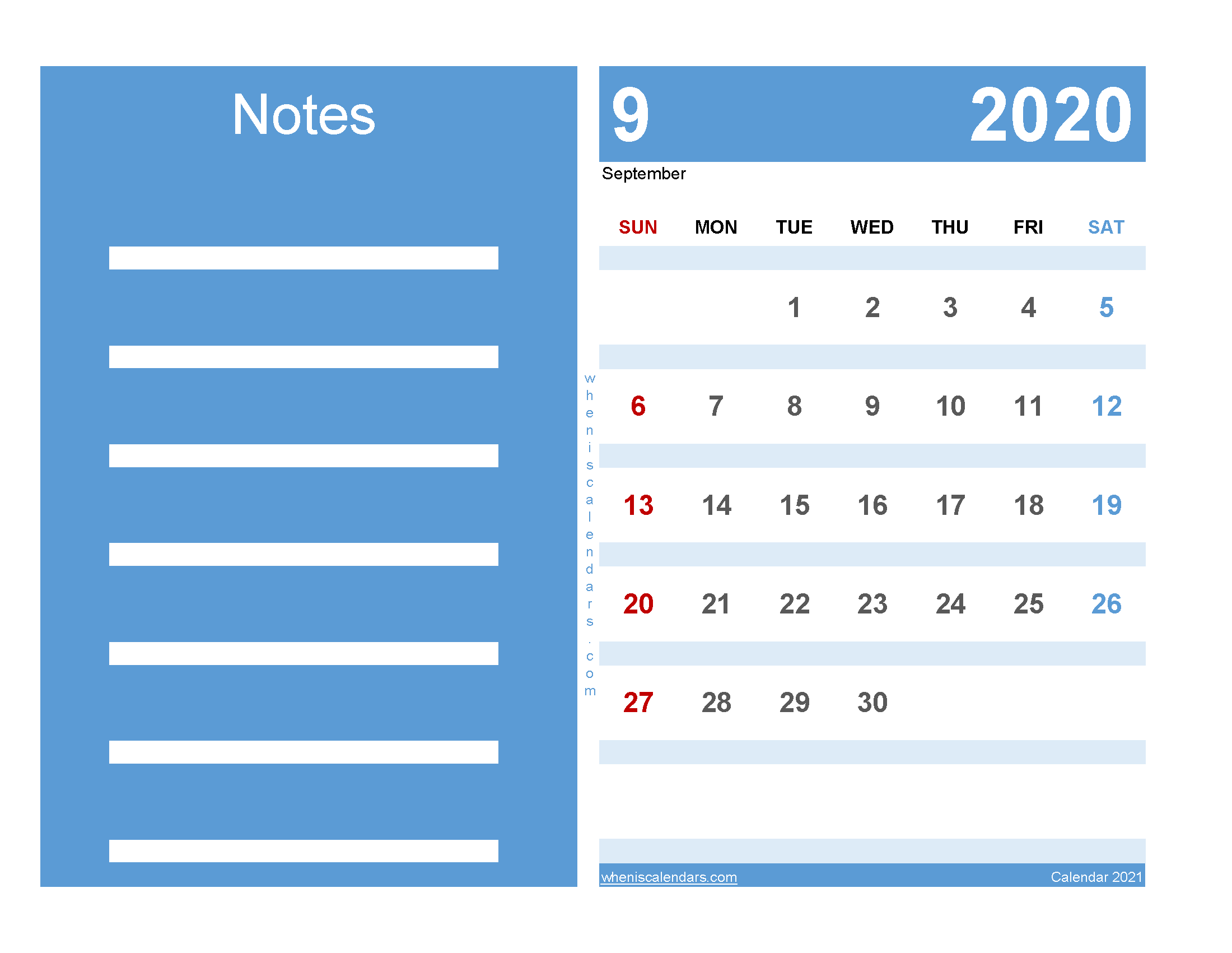 Printable Calendar September 2020 Free
