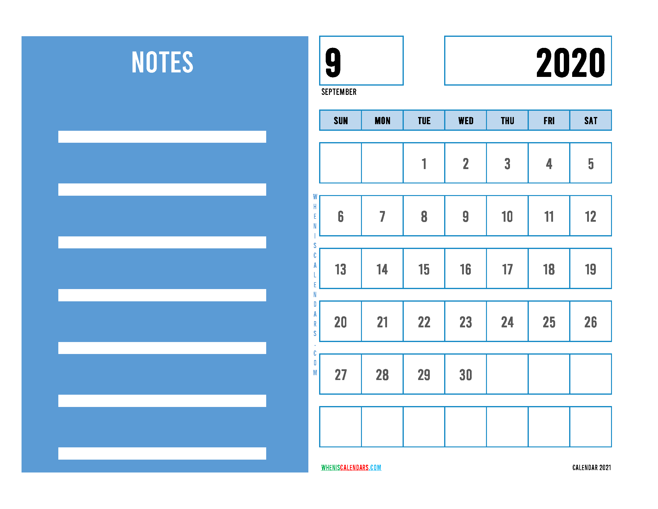 Editable September 2020 Calendar Printable