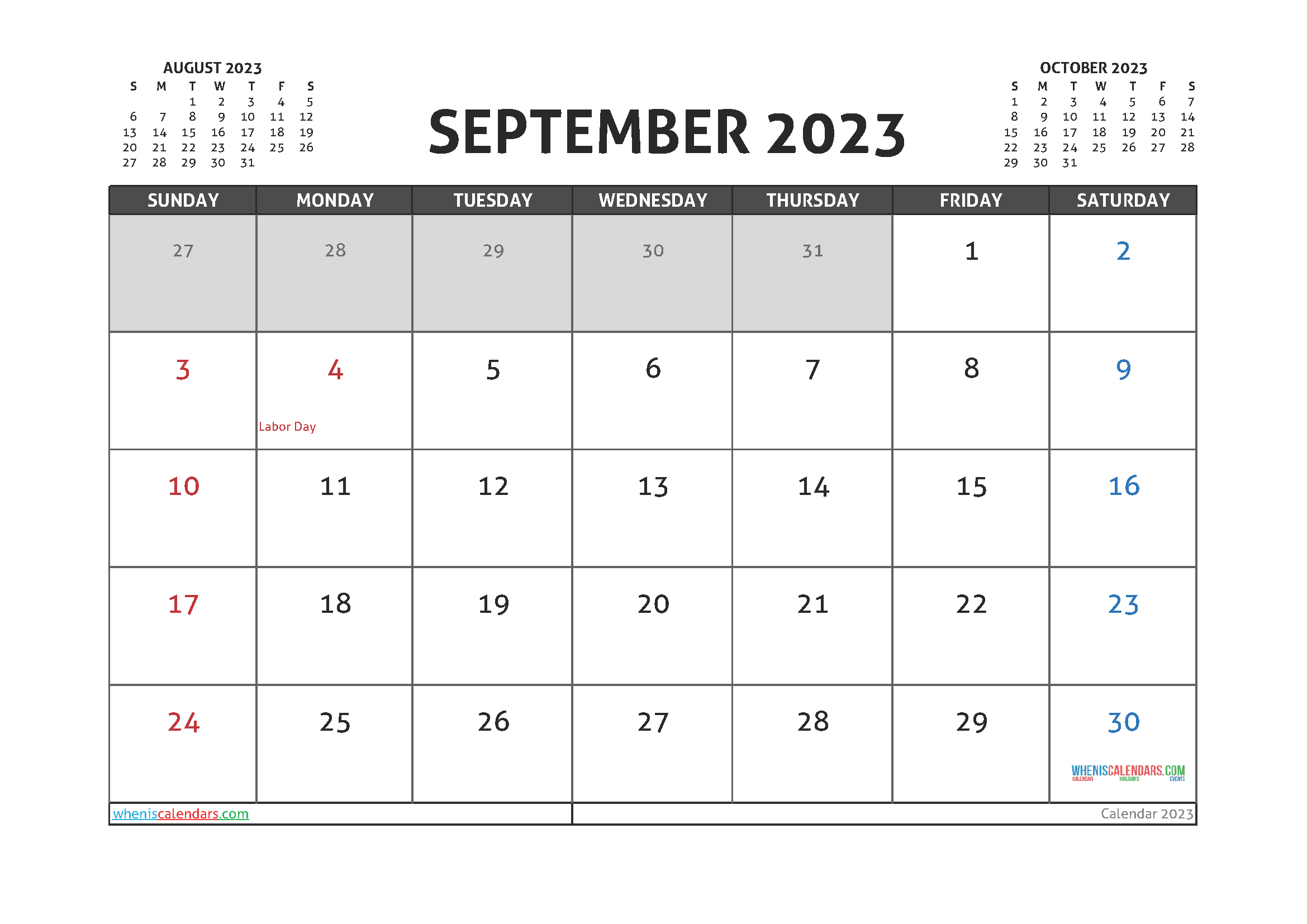 Editable September 2023 Calendar Printable