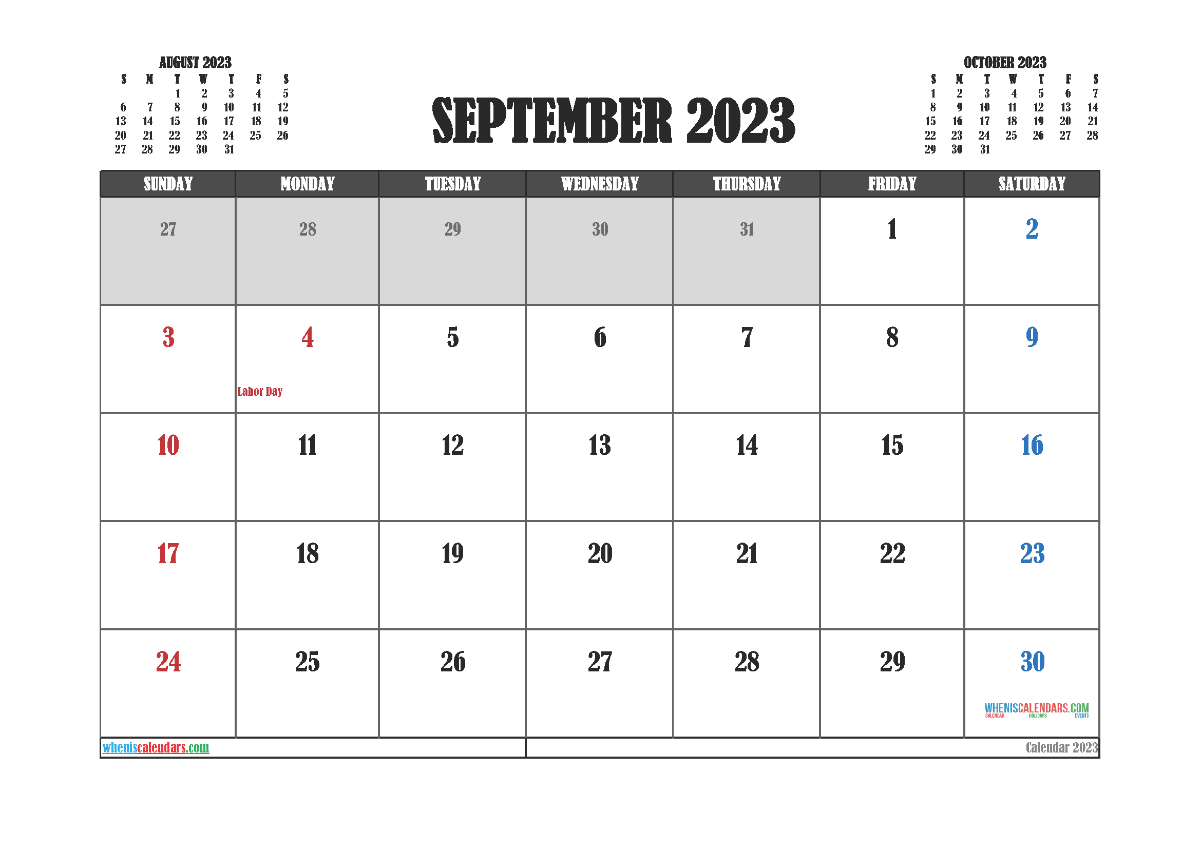 Free Editable September 2023 Calendar