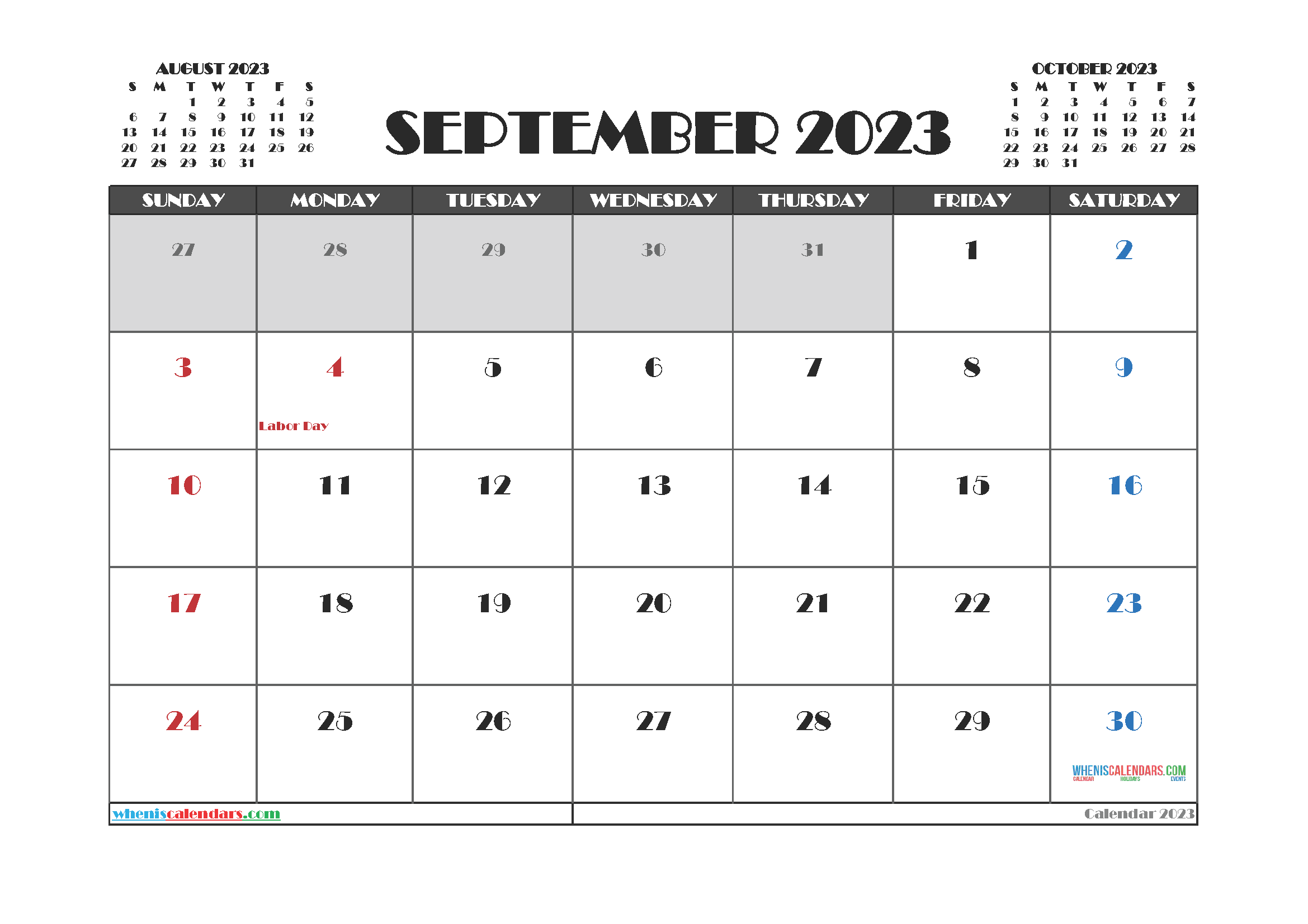 Free Editable September 2023 Printable Calendar