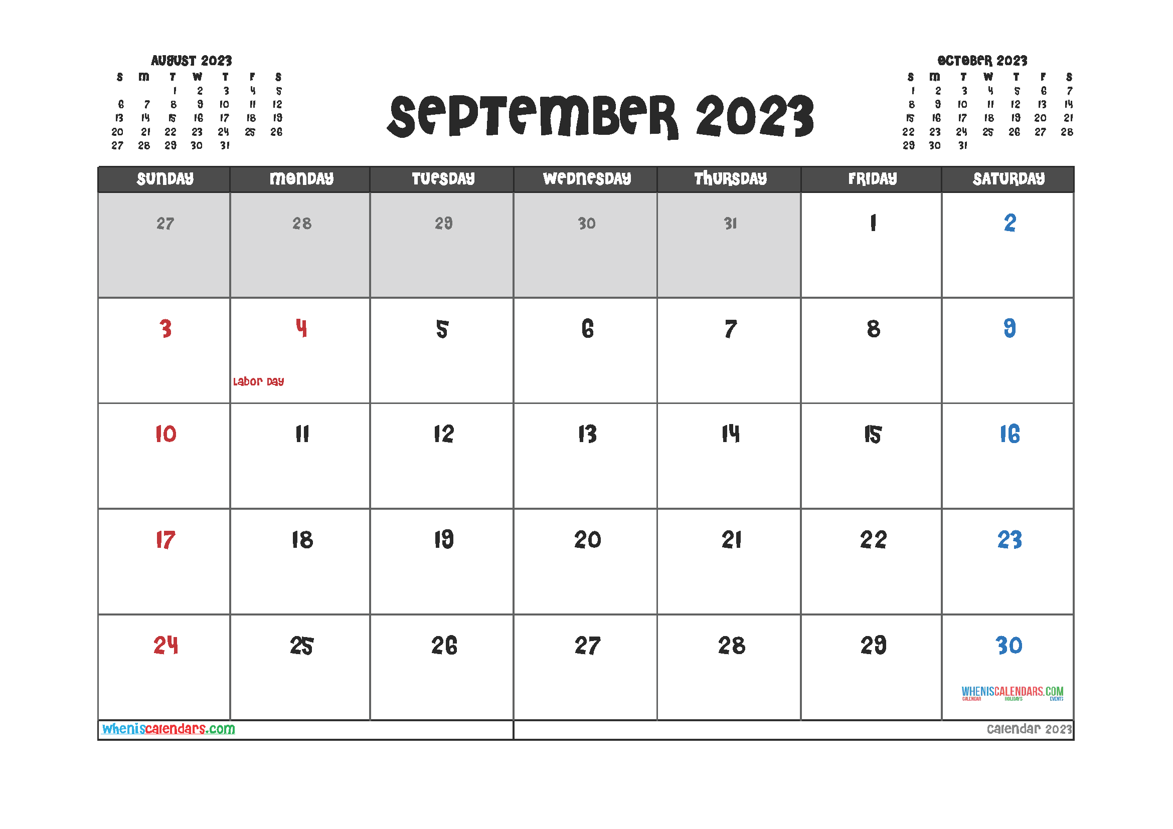 September 2023 Calendar Printable For Free