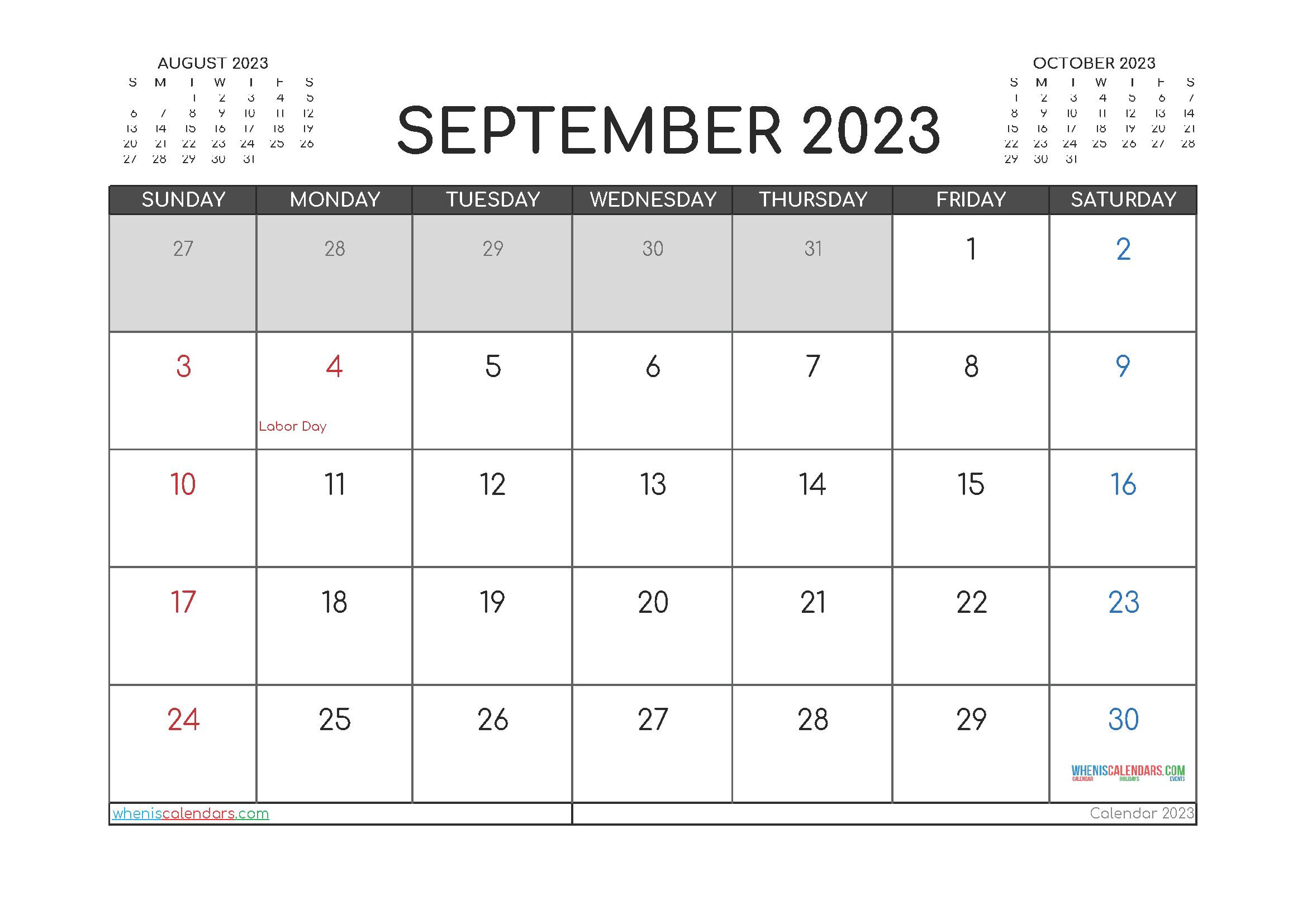 Printable September 2023 Calendar Free