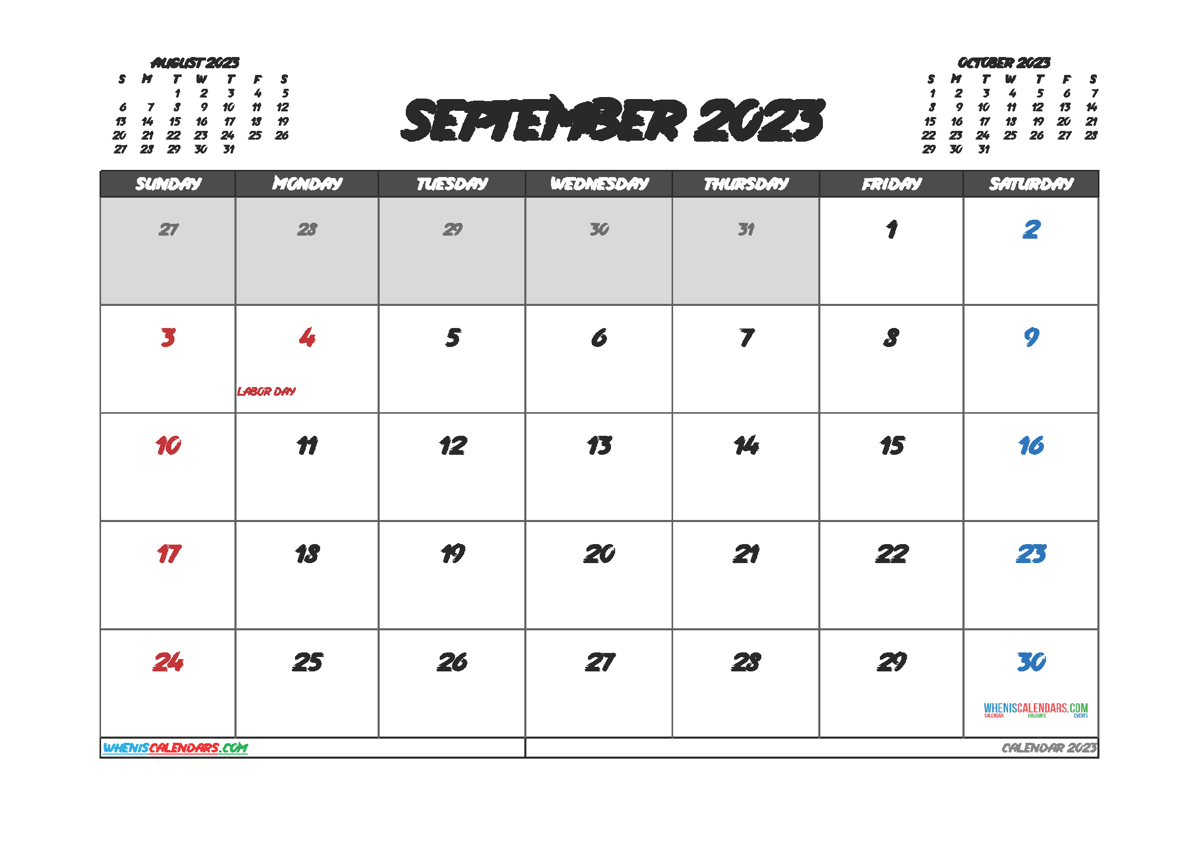 Free Editable September 2023 Printable Calendar