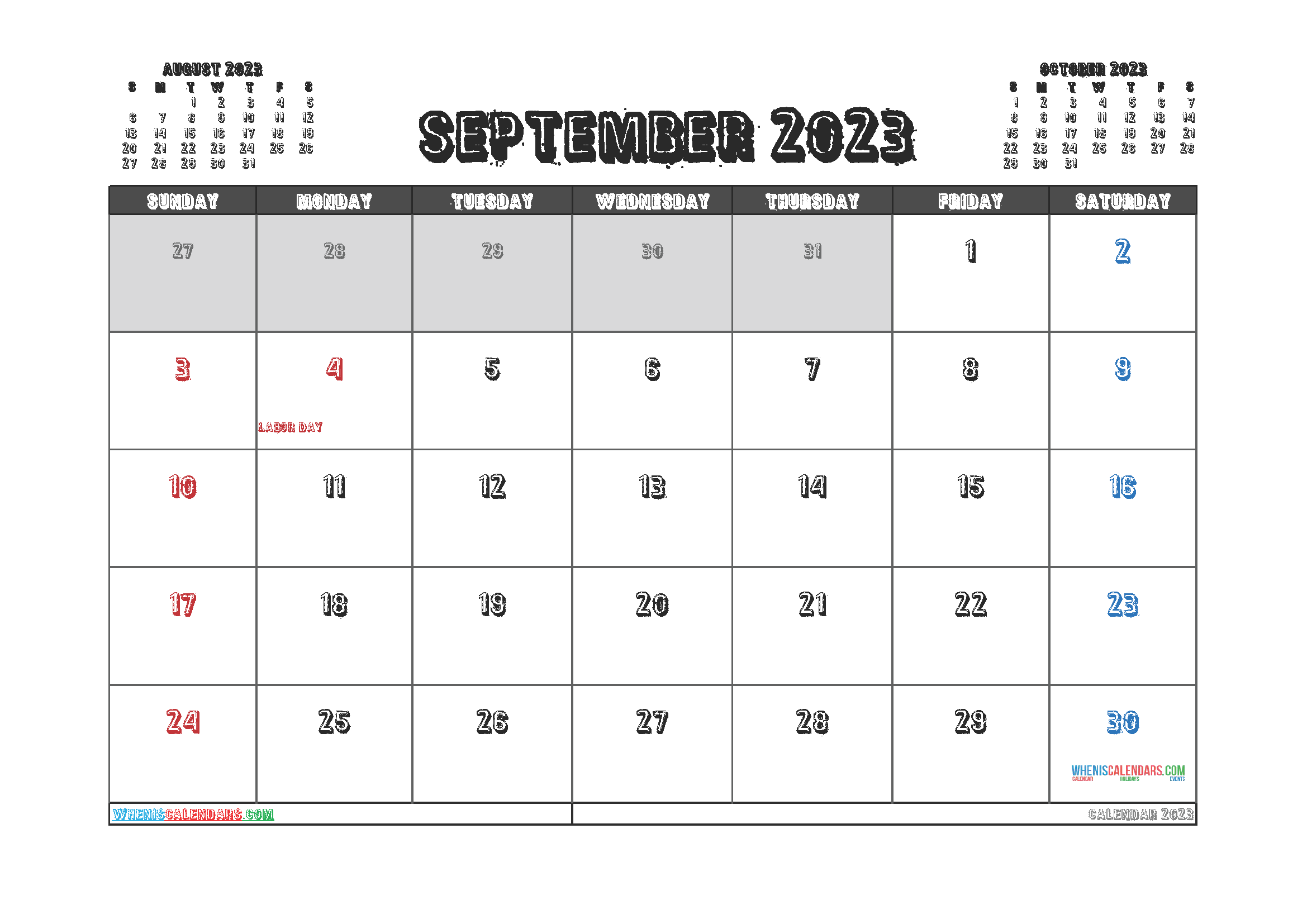 Free September 2023 Printable Calendar