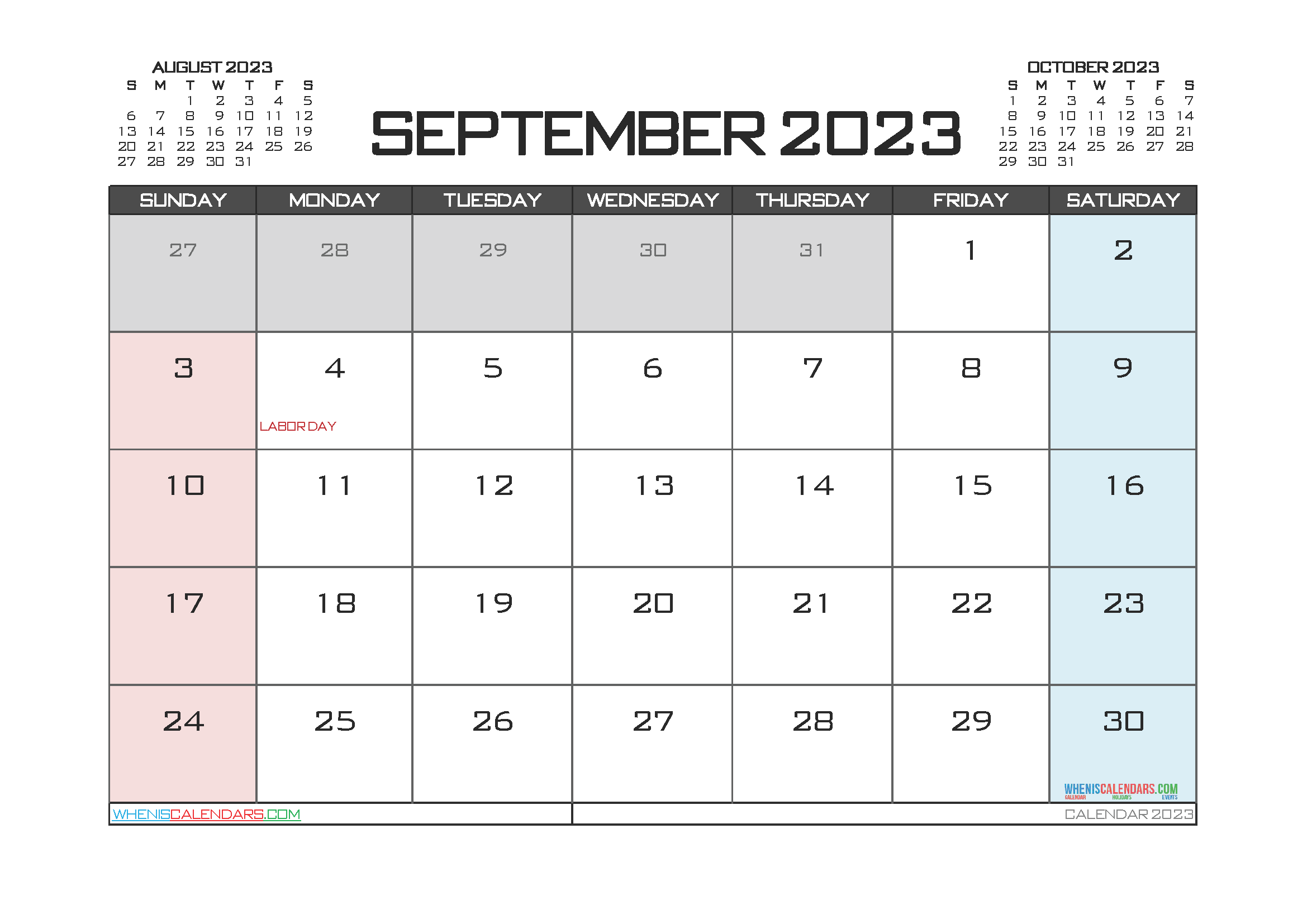 Calendar September 2023 with Holidays