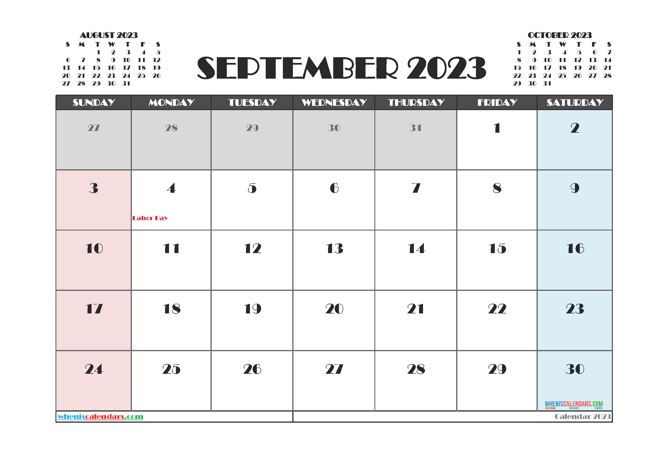 Free September 2023 Printable Calendar PDF